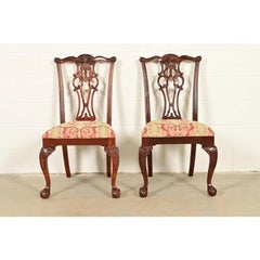 Chippendale Carved Mahogany Side Chairs or Dining Chairs, Pair