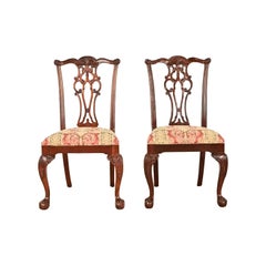 Chippendale Carved Mahogany Side Chairs or Dining Chairs, Pair