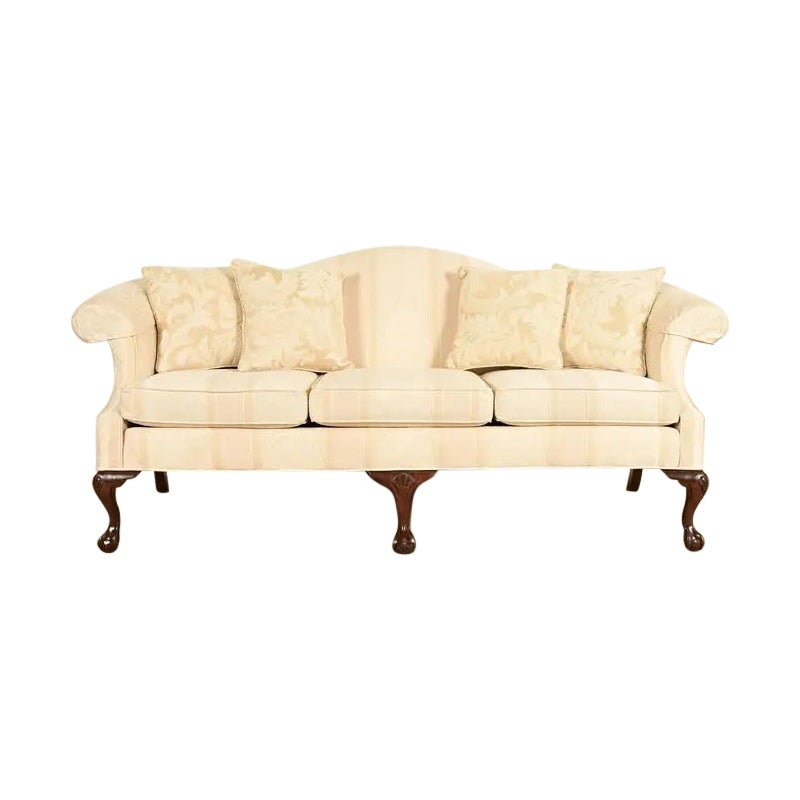 Chippendale Carved Mahogany Upholstered Camelback Sofa