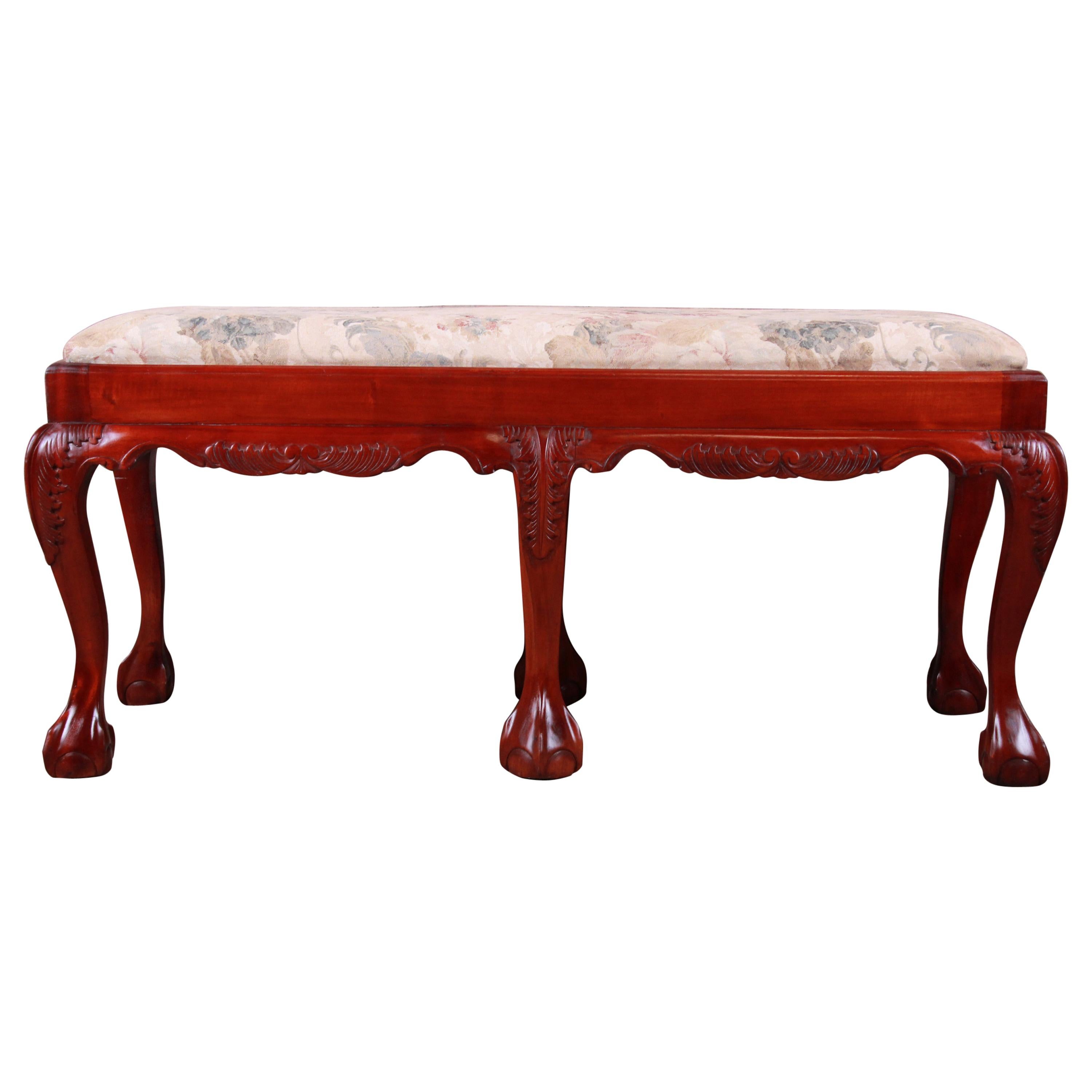 Chippendale Carved Mahogany Upholstered Window Bench