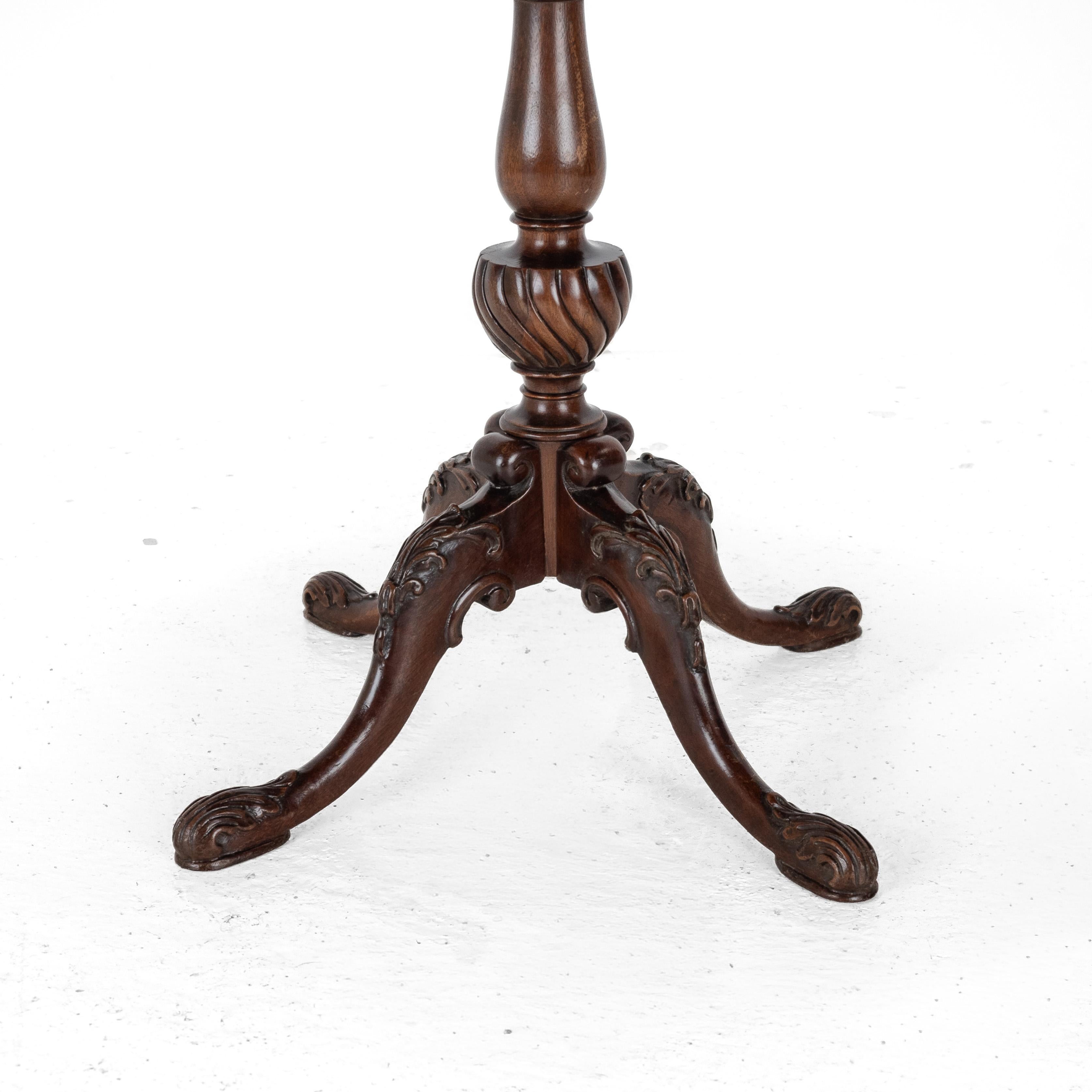 Chippendale Carved Walnut with Leather Top Table, Late c19th (Victorian, Tripod) For Sale 5