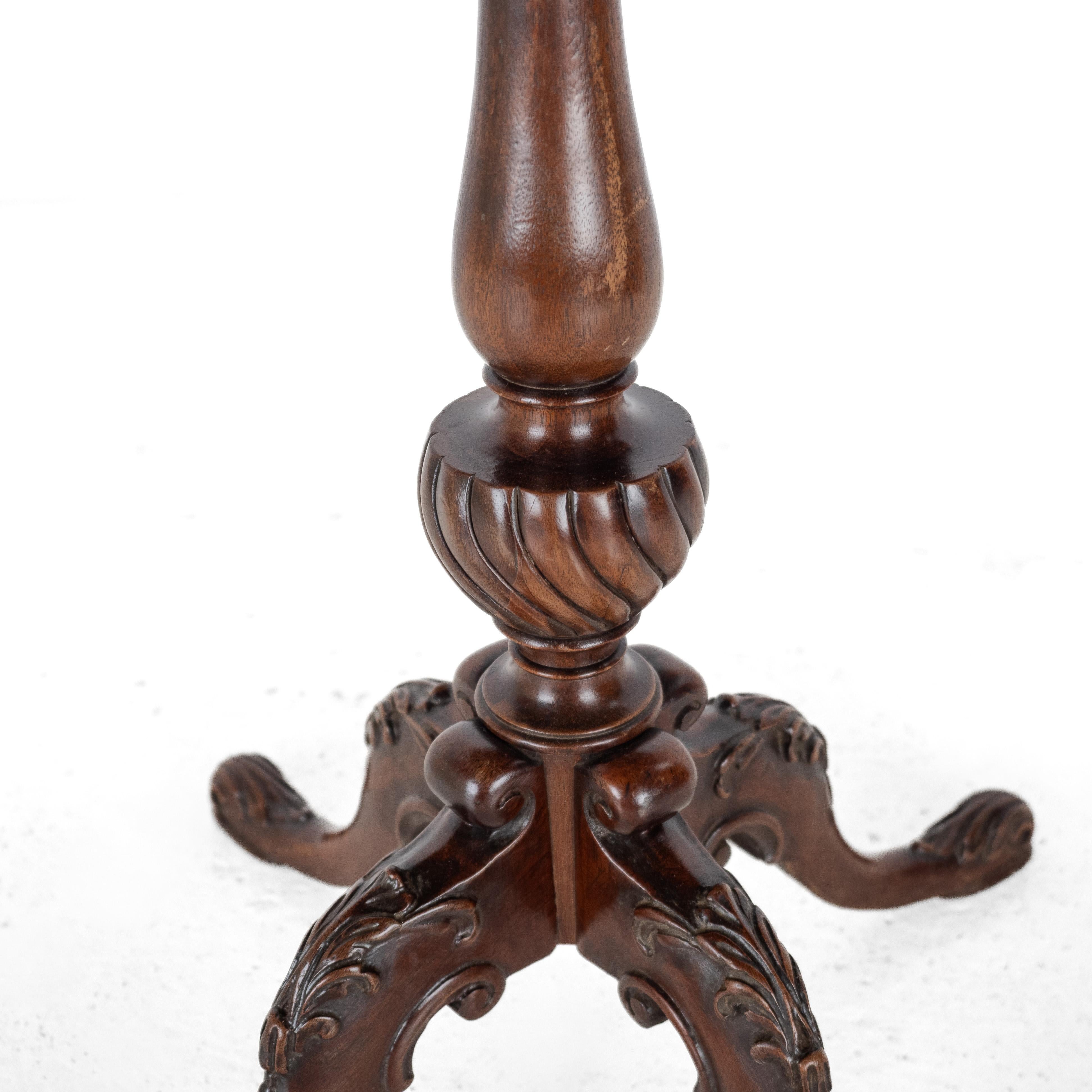 Chippendale Carved Walnut with Leather Top Table, Late c19th (Victorian, Tripod) For Sale 6