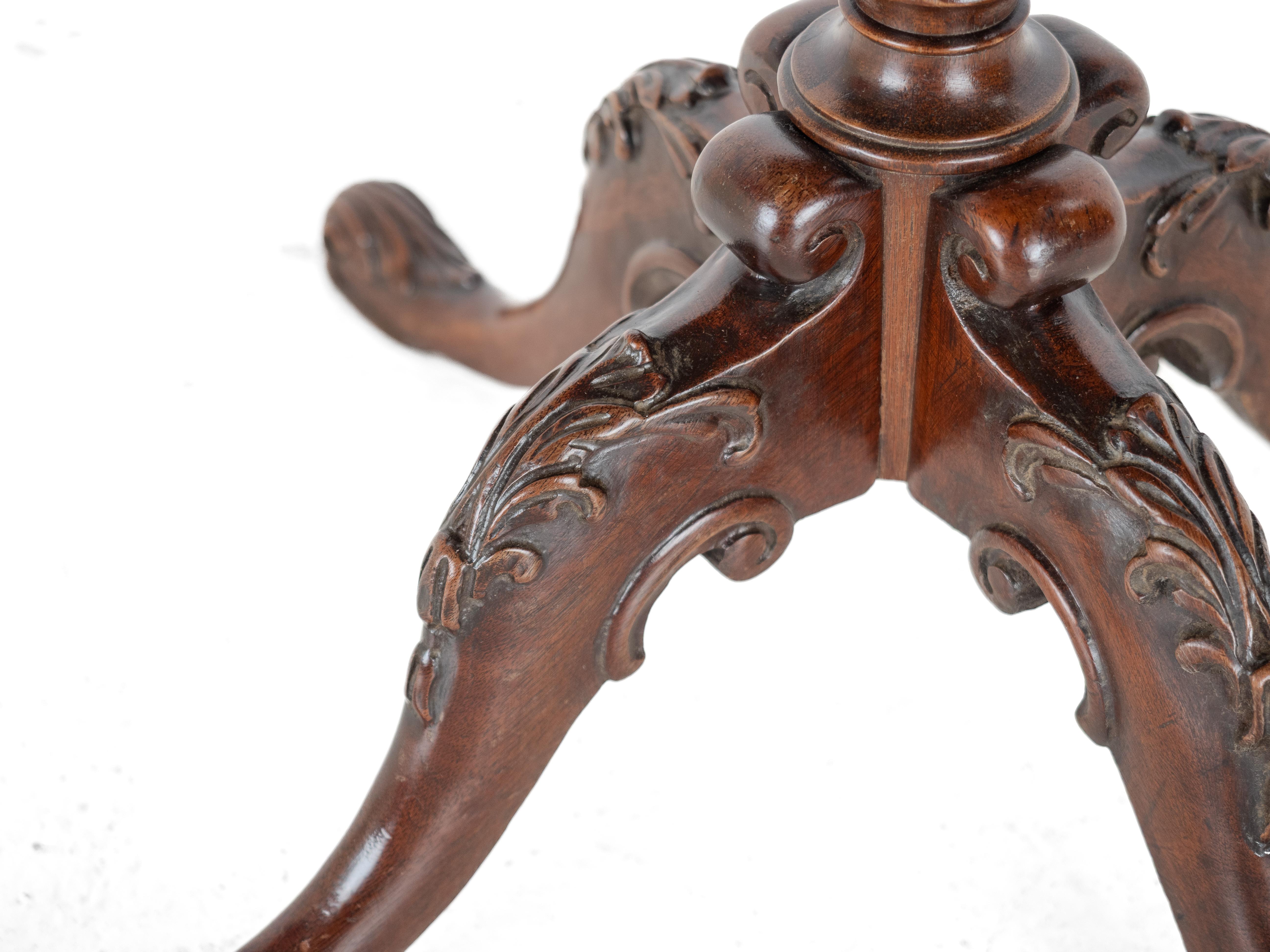 Chippendale Carved Walnut with Leather Top Table, Late c19th (Victorian, Tripod) For Sale 7