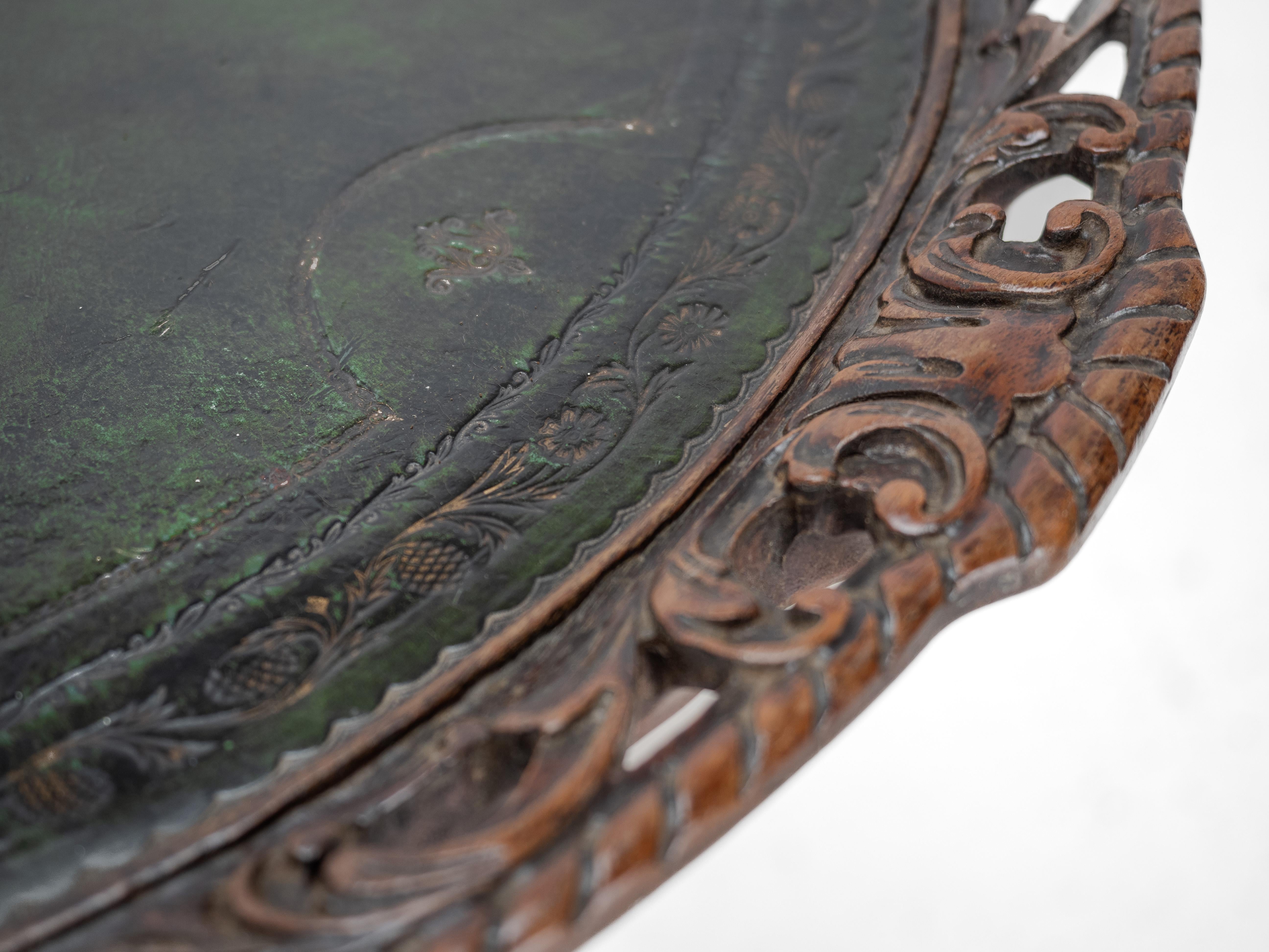 Chippendale Carved Walnut with Leather Top Table, Late c19th (Victorian, Tripod) For Sale 9