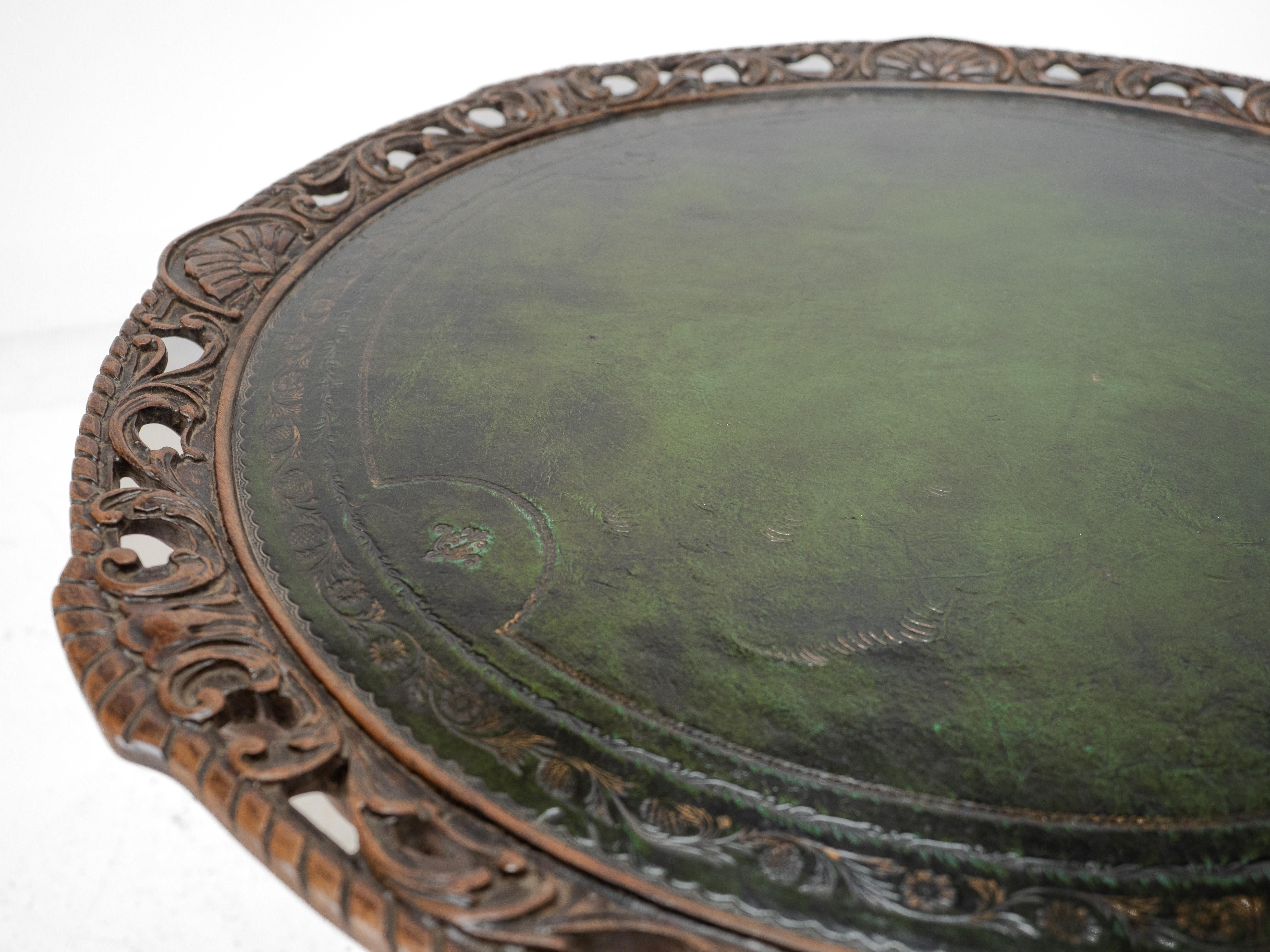 Chippendale Carved Walnut with Leather Top Table, Late c19th (Victorian, Tripod) For Sale 10