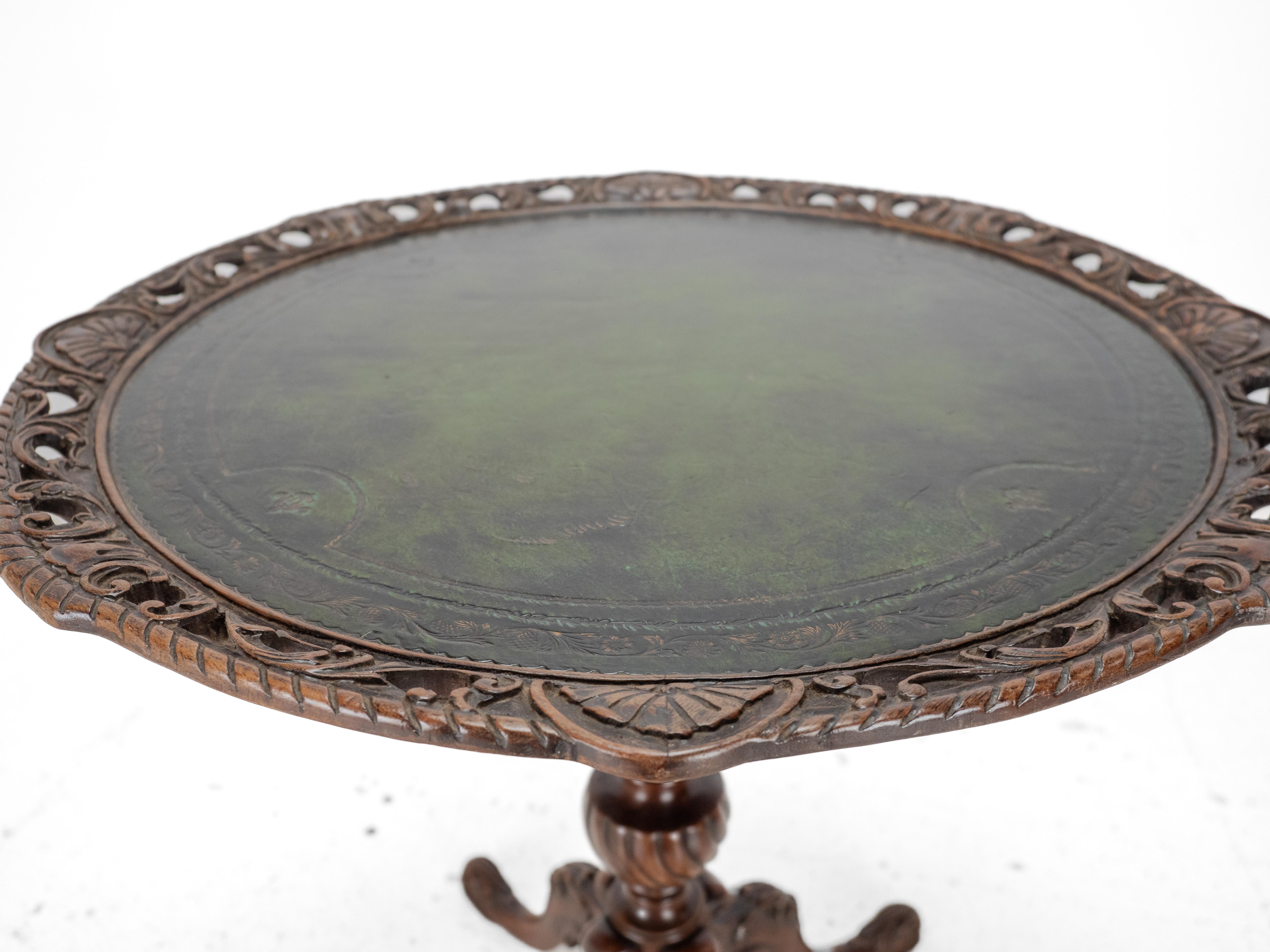 Chippendale Carved Walnut with Leather Top Table, Late c19th (Victorian, Tripod) For Sale 11