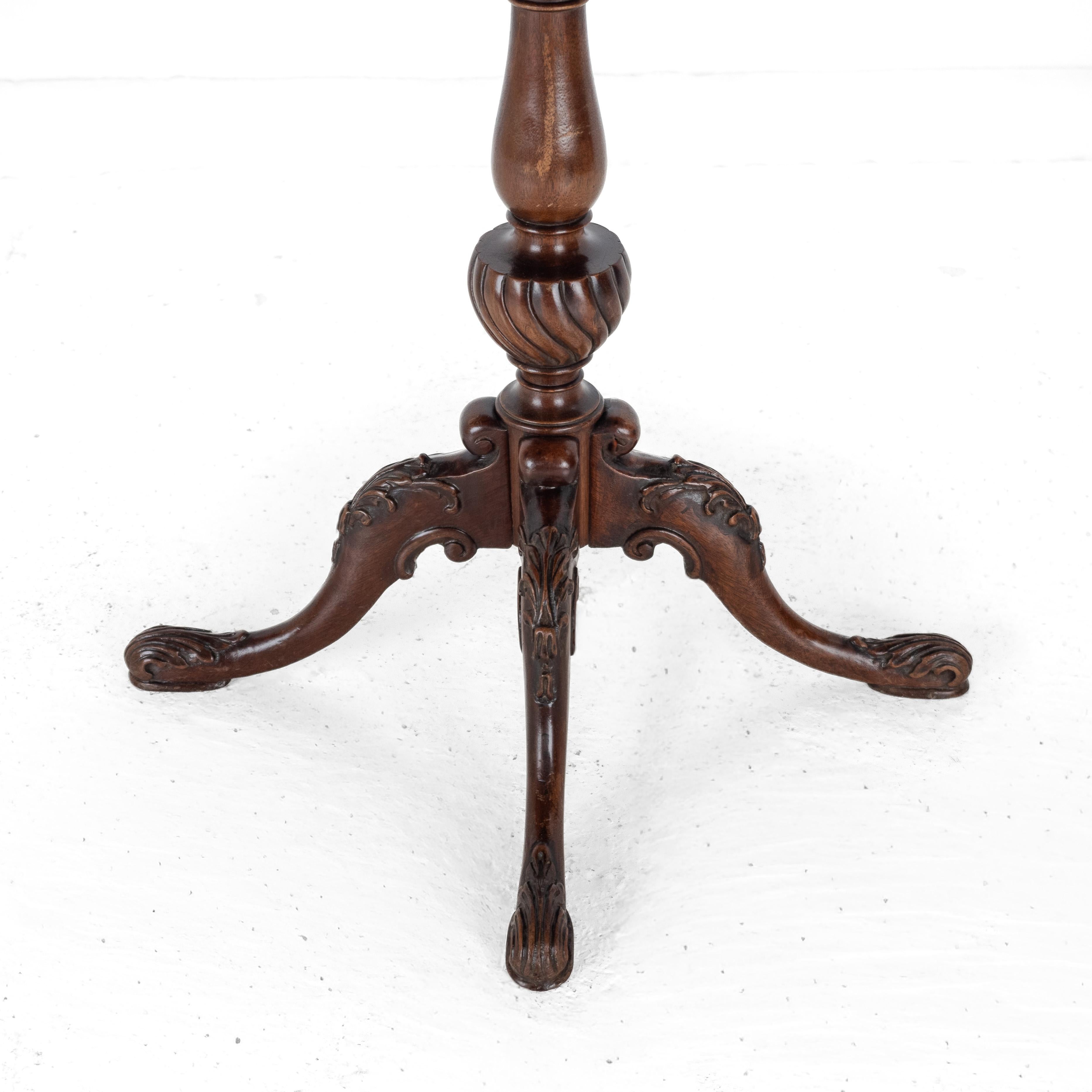Chippendale Carved Walnut with Leather Top Table, Late c19th (Victorian, Tripod) For Sale 13