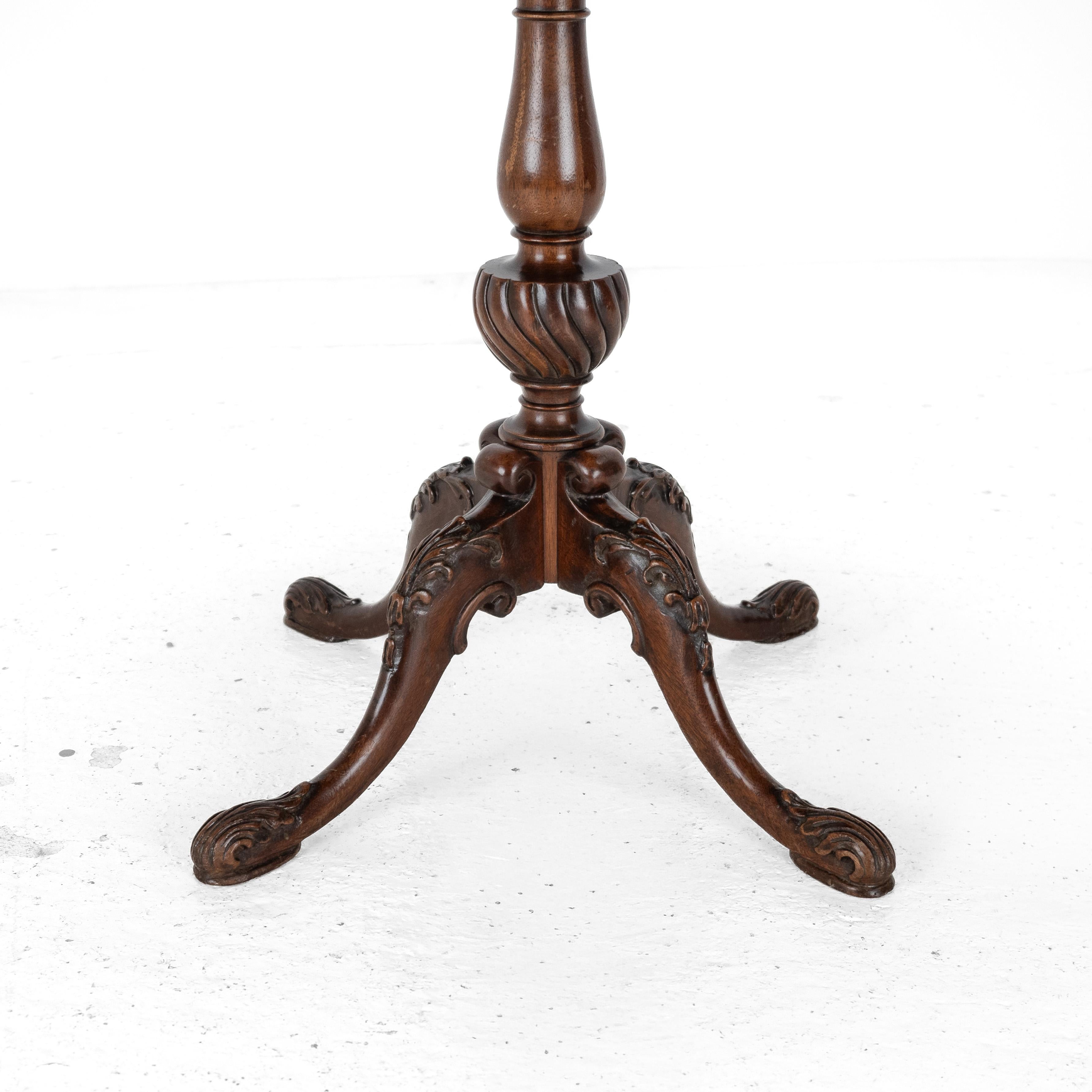 Chippendale Carved Walnut with Leather Top Table, Late c19th (Victorian, Tripod) For Sale 2
