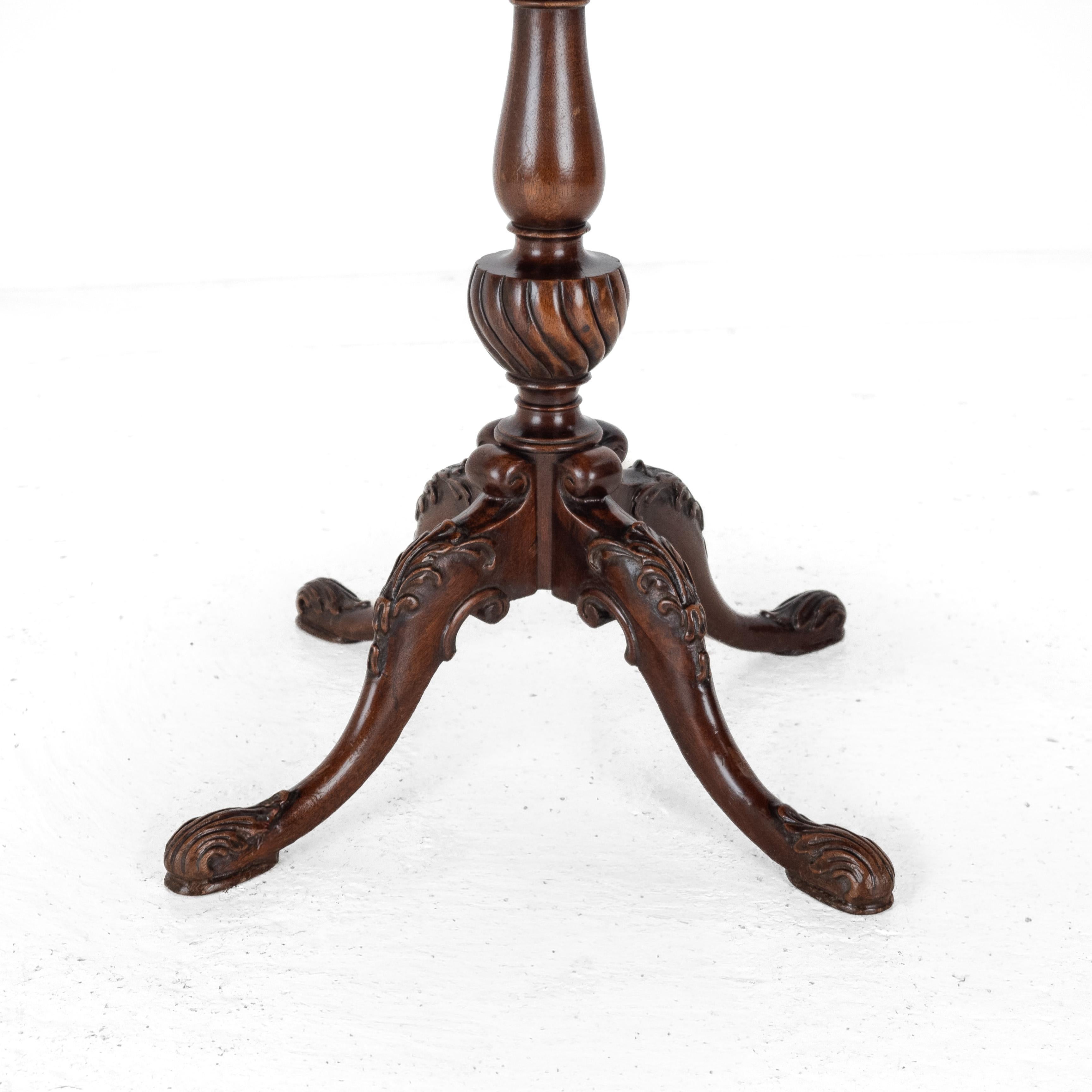 Chippendale Carved Walnut with Leather Top Table, Late c19th (Victorian, Tripod) For Sale 3