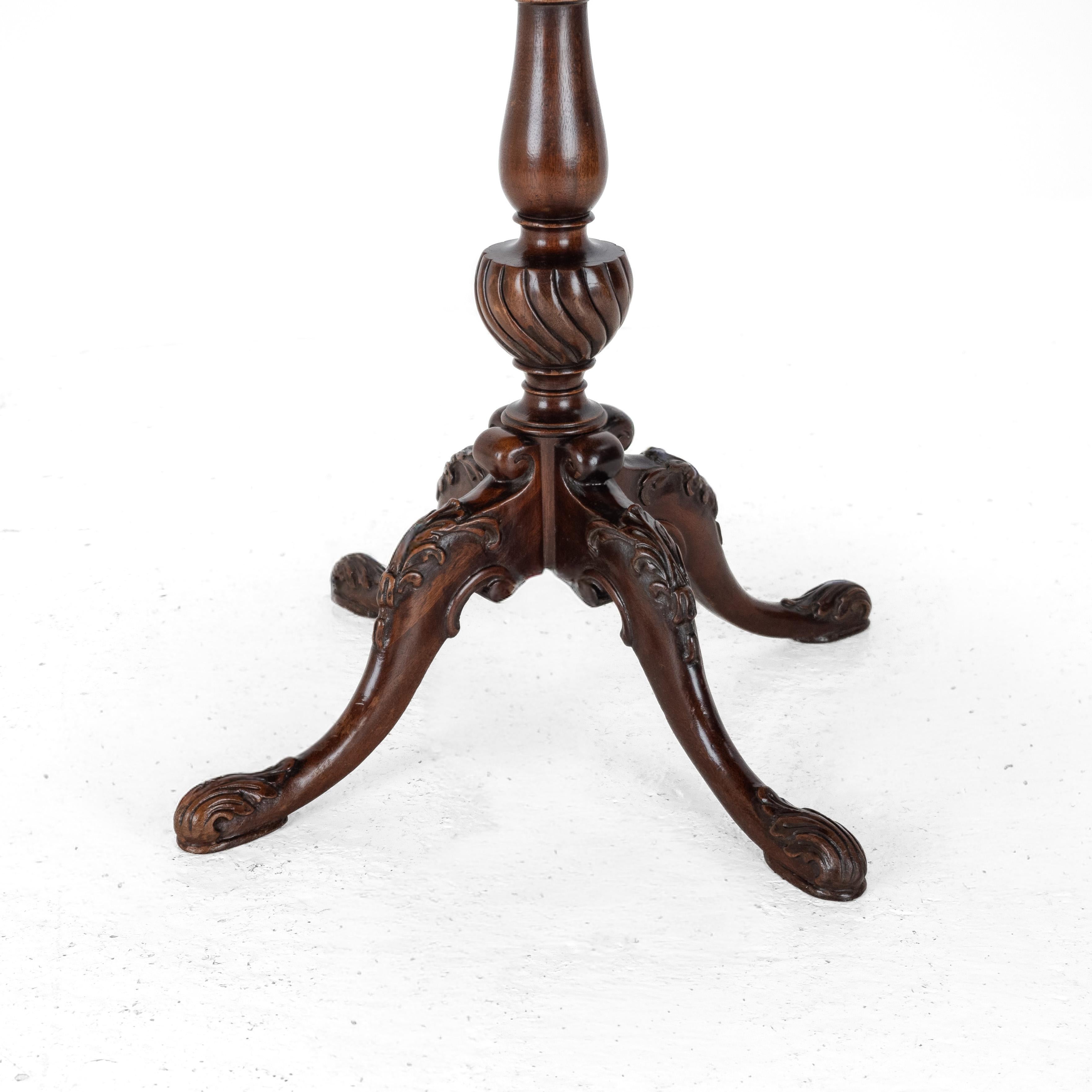 Chippendale Carved Walnut with Leather Top Table, Late c19th (Victorian, Tripod) For Sale 4