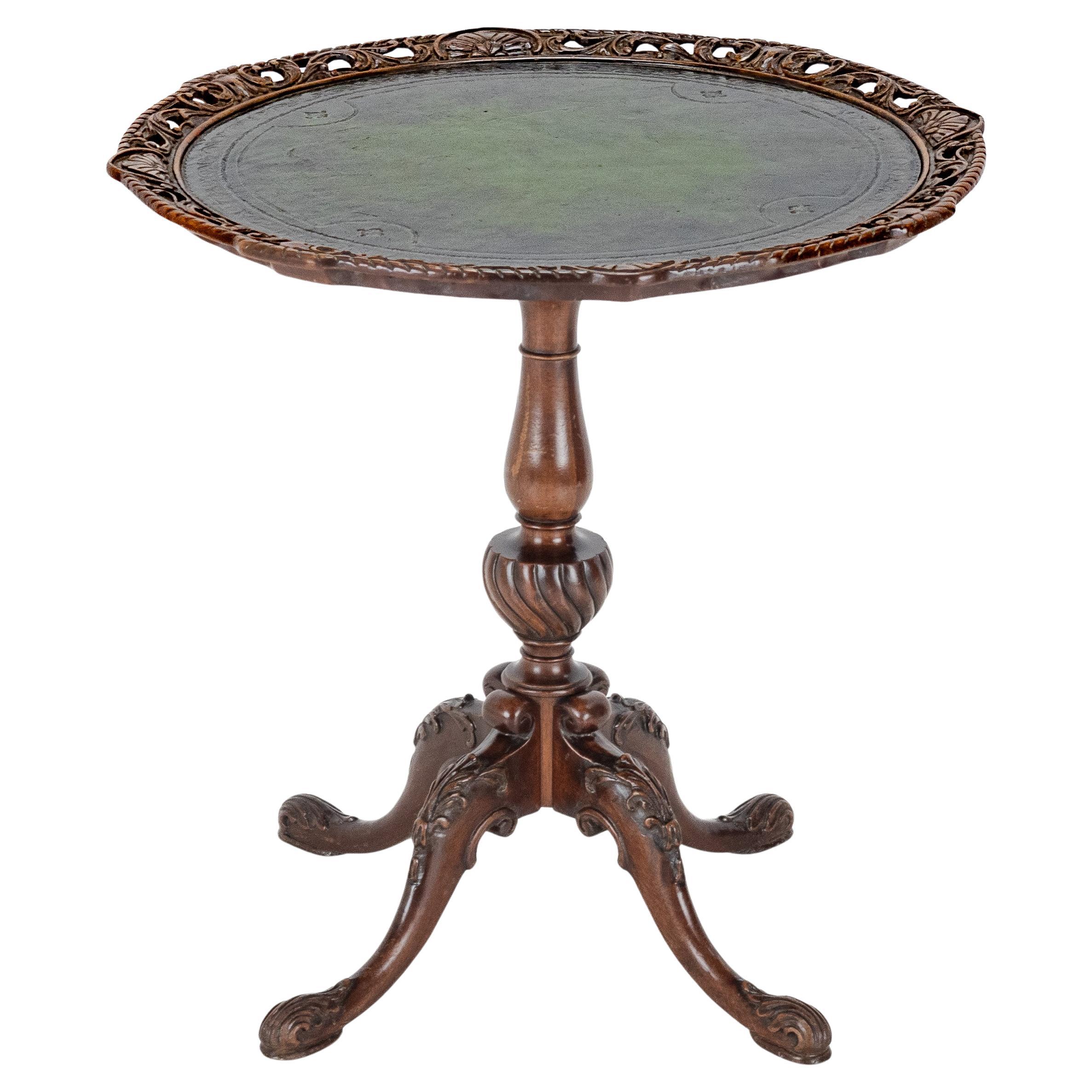 Chippendale Carved Walnut with Leather Top Table, Late c19th (Victorian, Tripod) For Sale