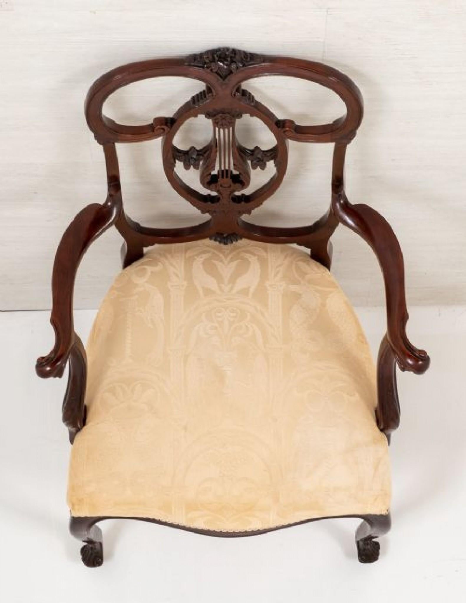 Sedia a bracci Chippendale Carver, mogano antico, 1890 in vendita 5