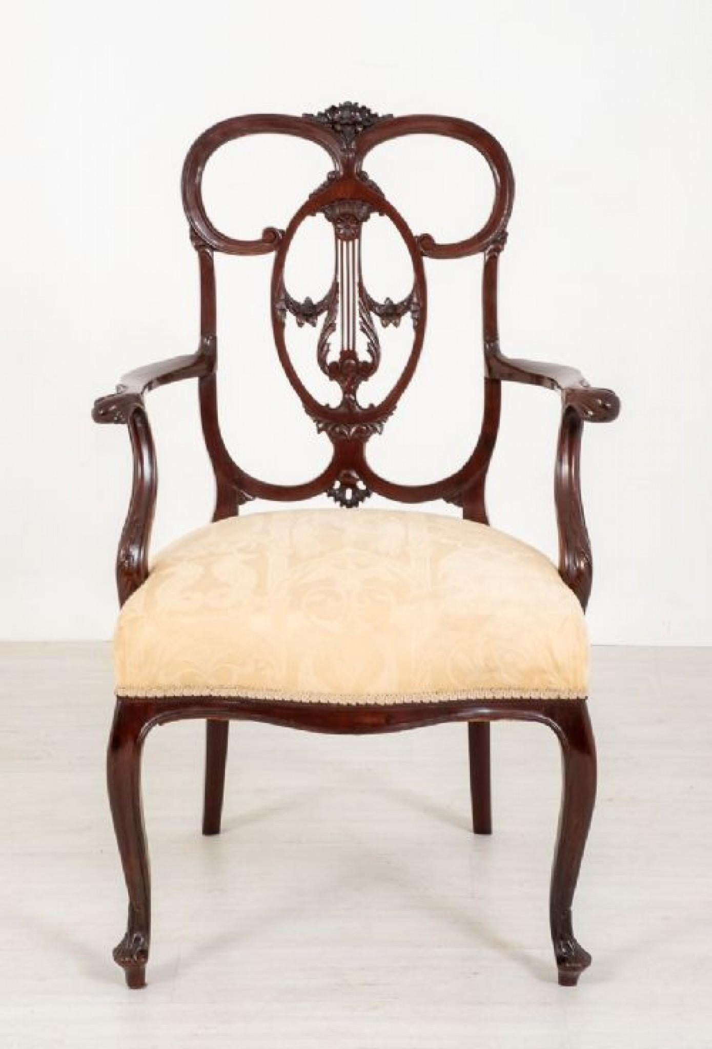 Sedia a bracci Chippendale Carver, mogano antico, 1890 in vendita 6