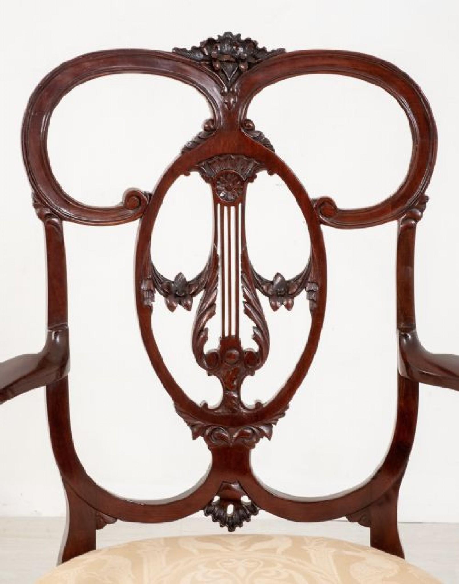 Sedia a bracci Chippendale Carver, mogano antico, 1890 in vendita 2