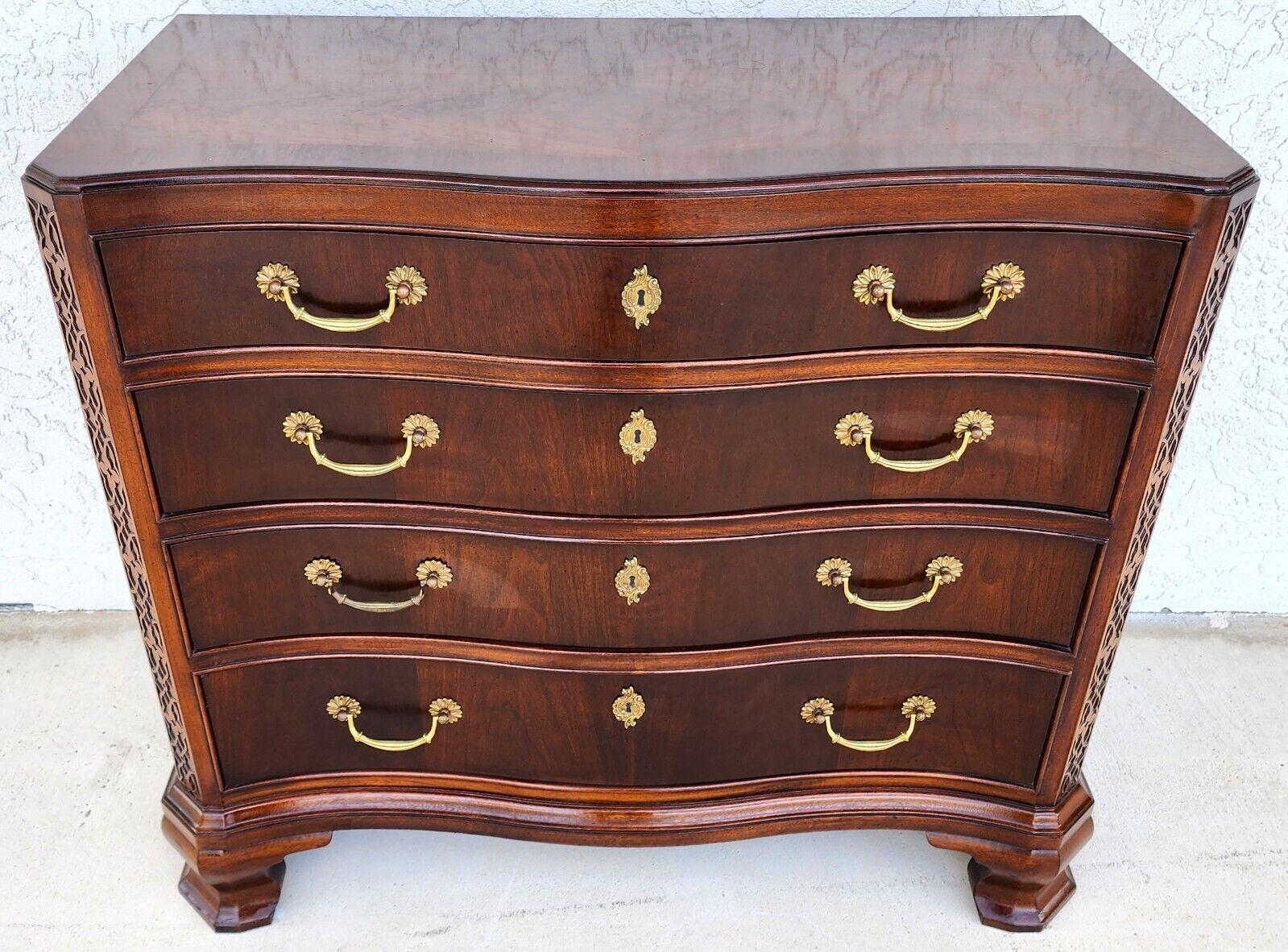 For FULL item description click on CONTINUE READING at the bottom of this page.

Offering One Of Our Recent Palm Beach Estate Fine Furniture Acquisitions Of A
Magnificent Vintage Chippendale George III Style Mahogany Serpentine Chest Of Drawers by