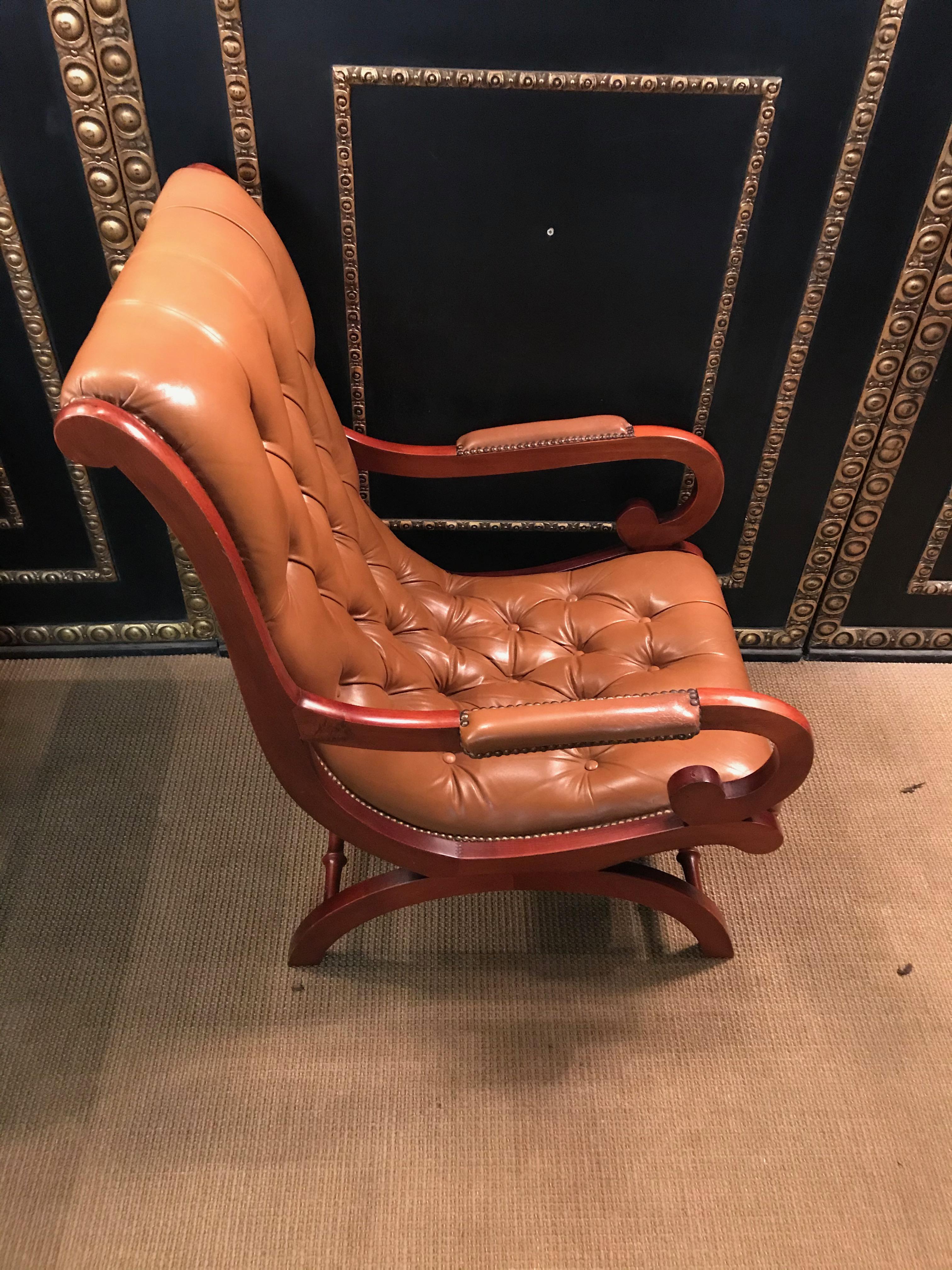 Chippendale Chesterfield Armchair Leather Brown 11