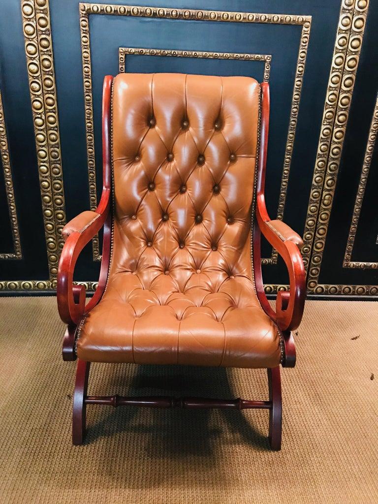 English Chesterfield Armchair Leather Brown For Sale