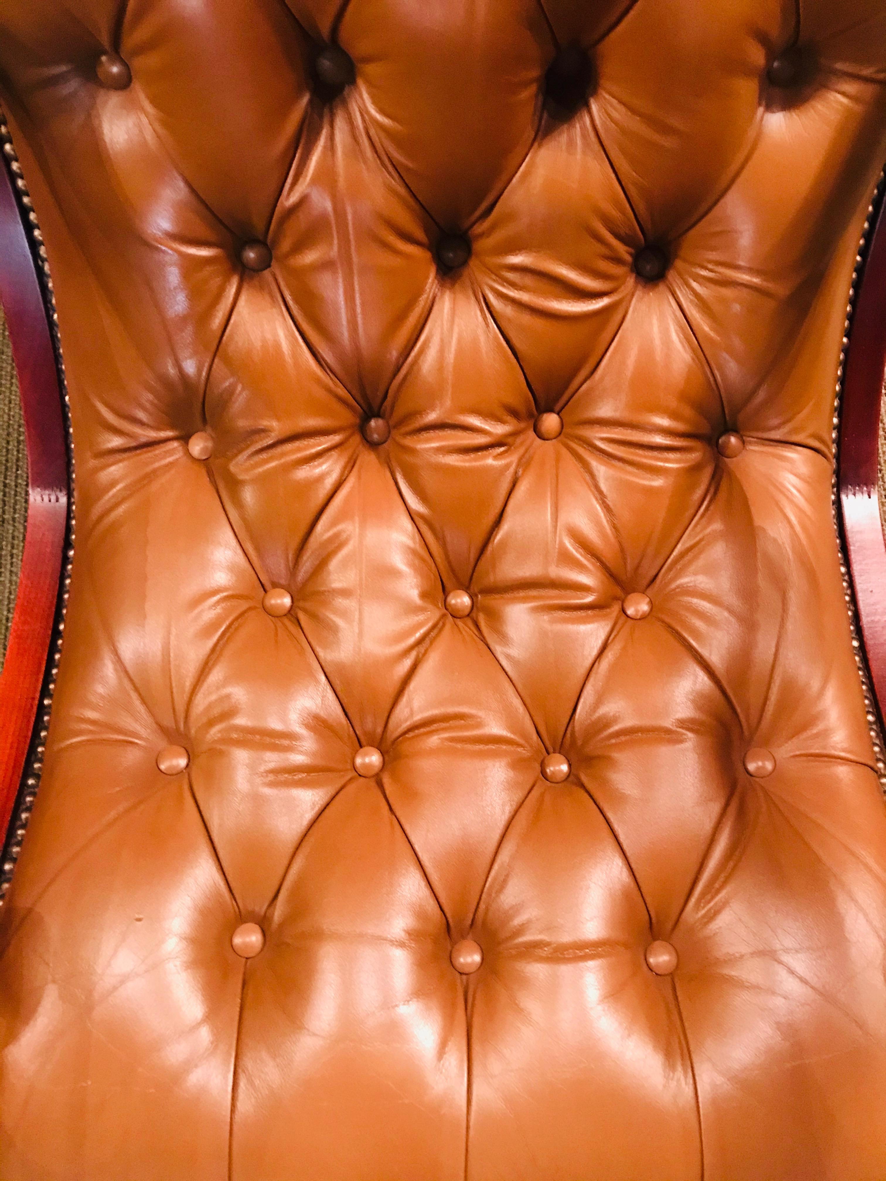 English Chippendale Chesterfield Armchair Leather Brown