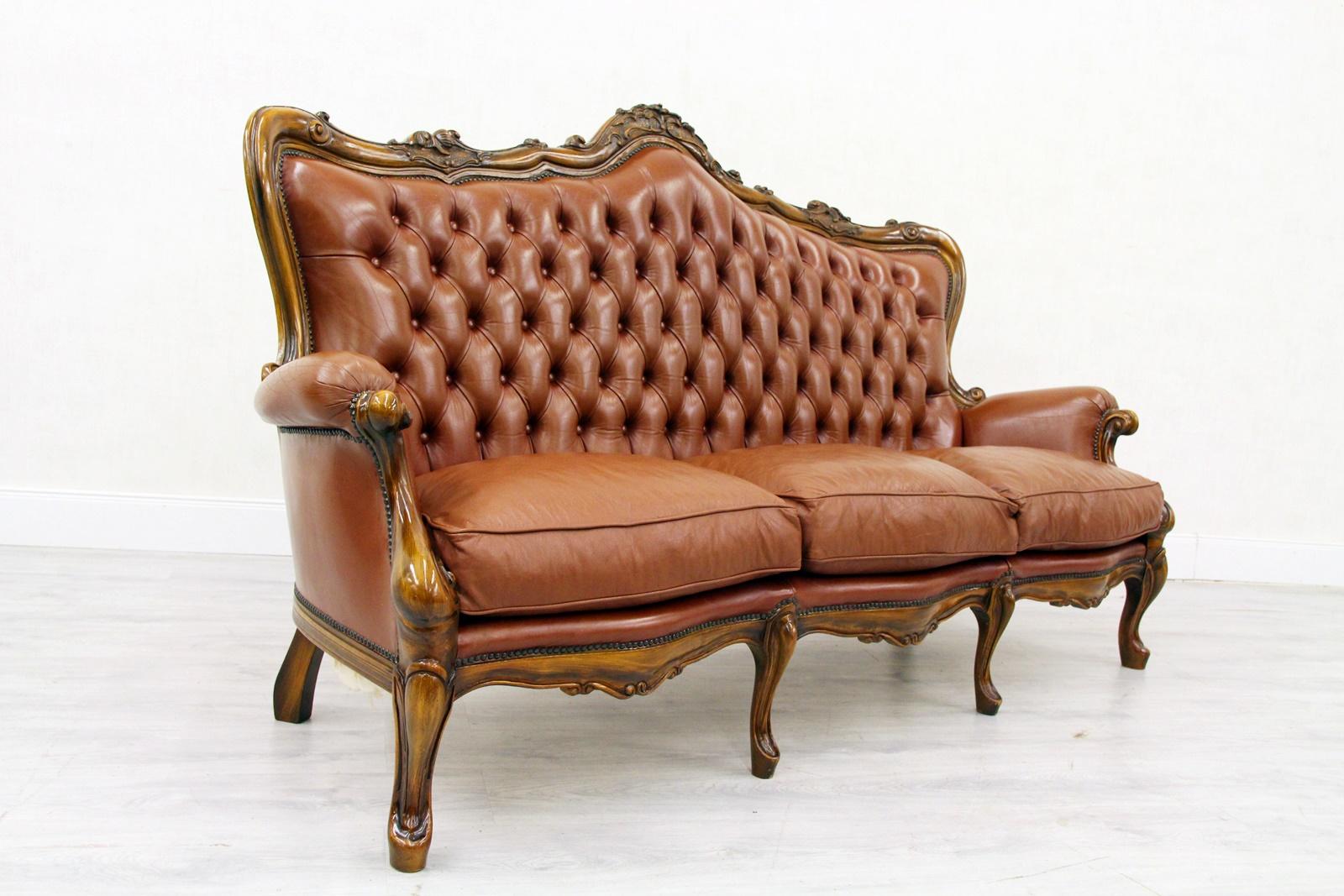 Chippendale Chesterfield Sofa Leather Antique Vintage Couch English For Sale 6
