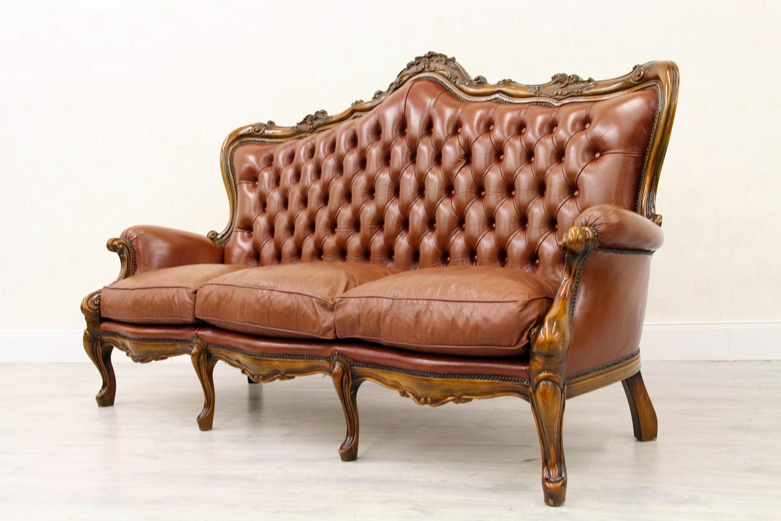 Chippendale Chesterfield Sofa Leather Antique Vintage Couch English For Sale 2