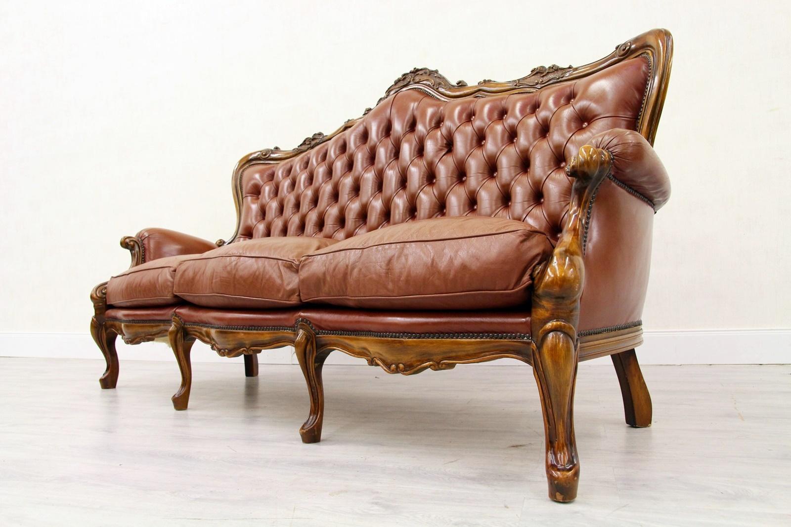 Chippendale Chesterfield Sofa Leather Antique Vintage Couch English For Sale 3