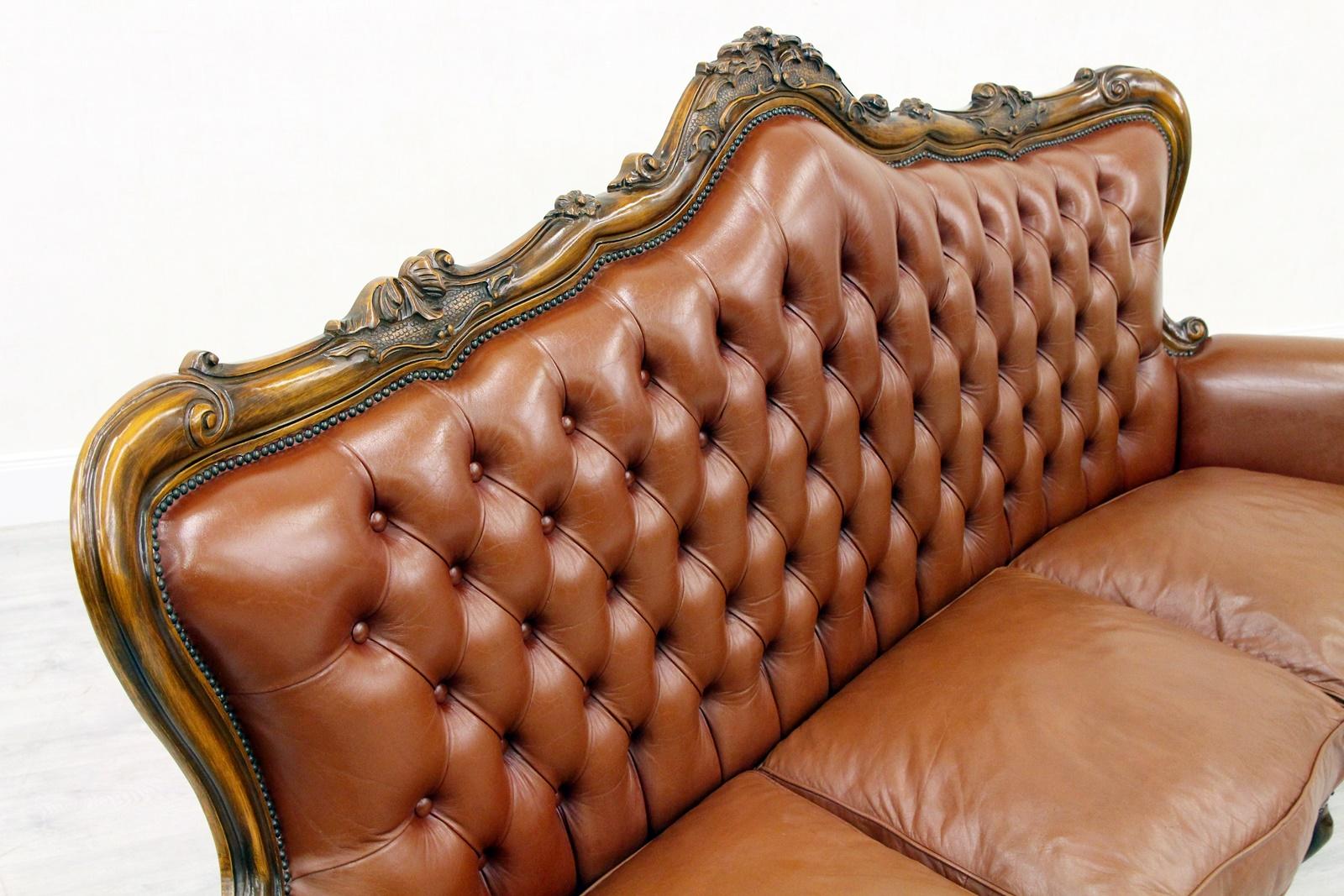 Chippendale Chesterfield Sofa Leather Antique Vintage Couch English For Sale 4