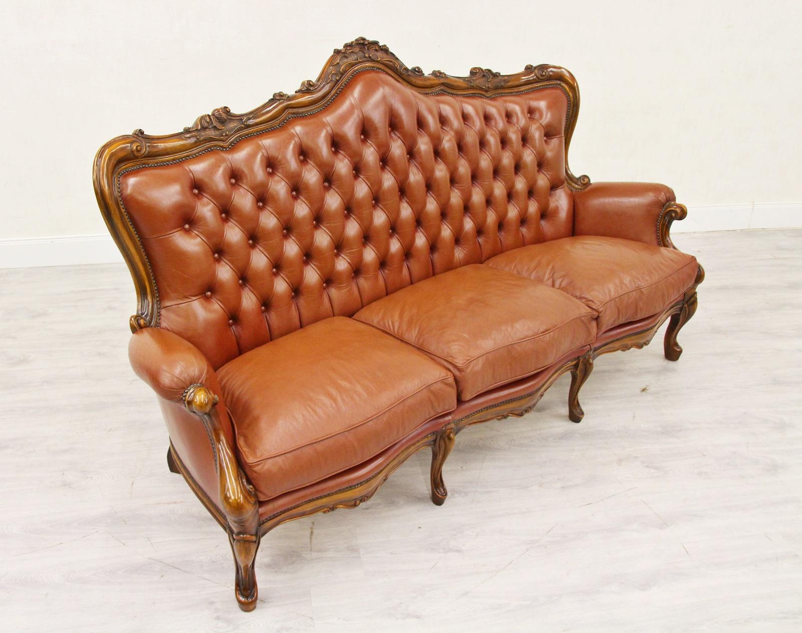 Chippendale Chesterfield Sofa Leather Antique Vintage Couch English For Sale 5