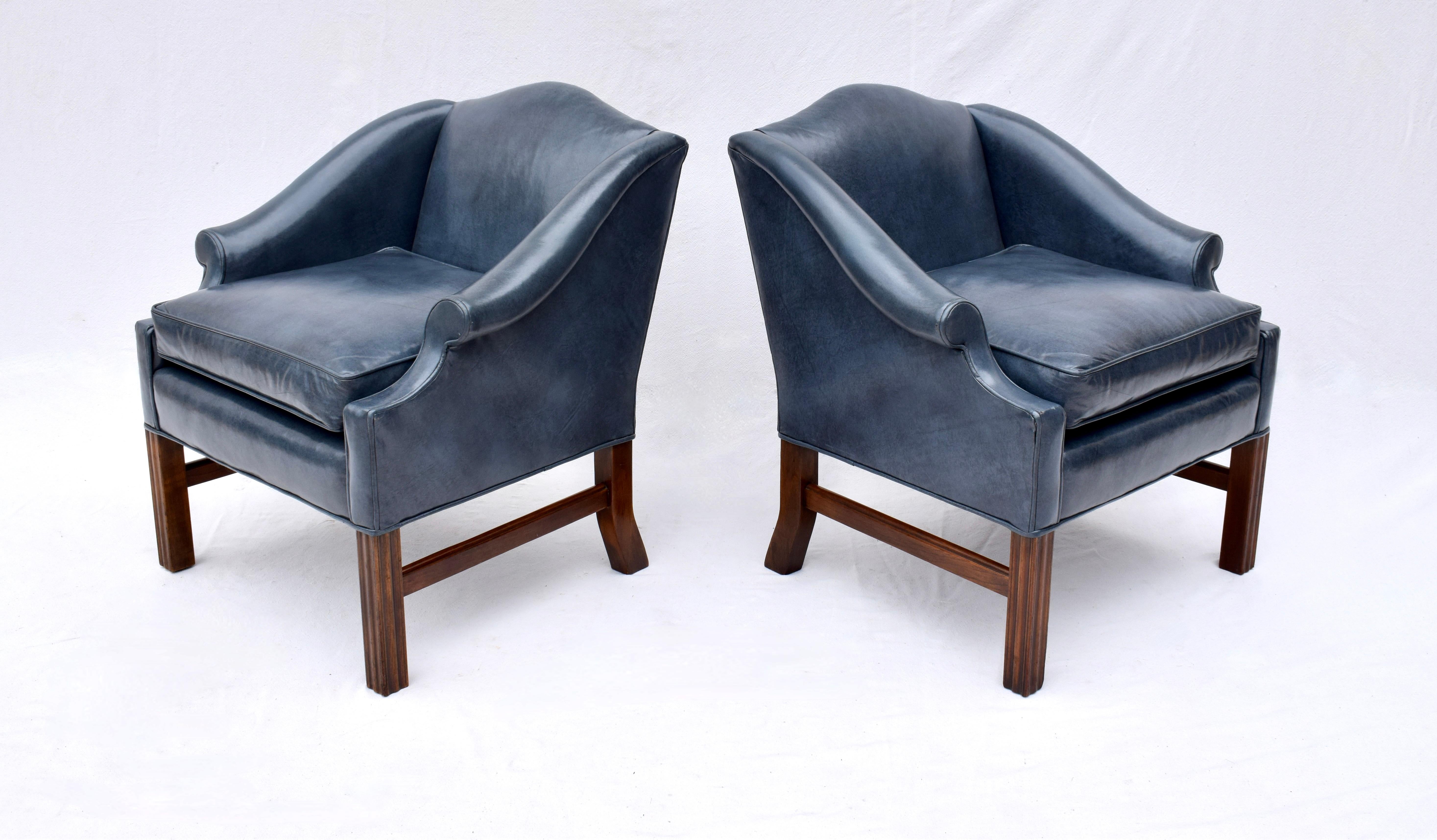 Chippendale Chesterfield Style Club Chairs In Good Condition In Southampton, NJ