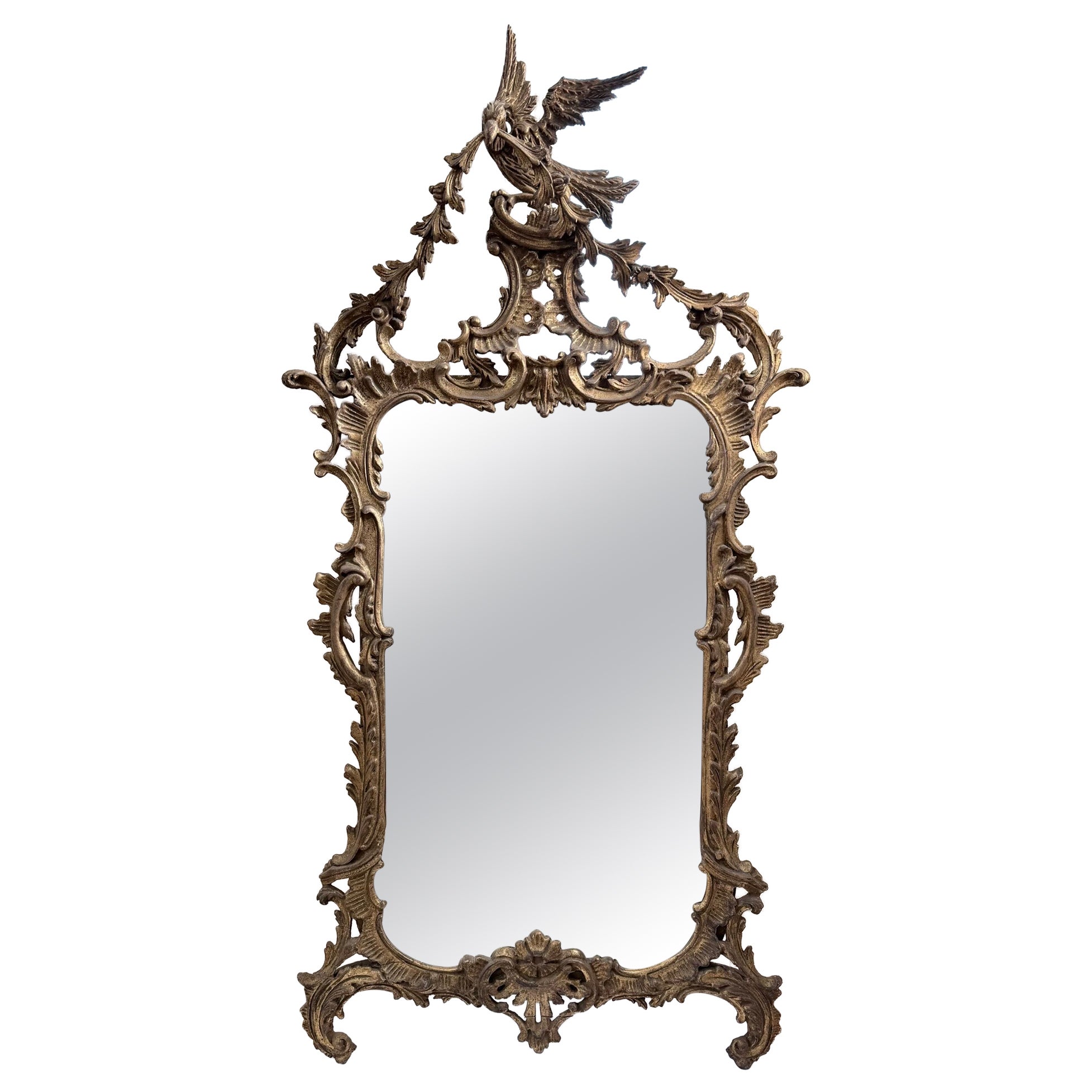Miroir à oiseaux en bois doré sculpté de style Chippendale Chinoiserie, Italie en vente