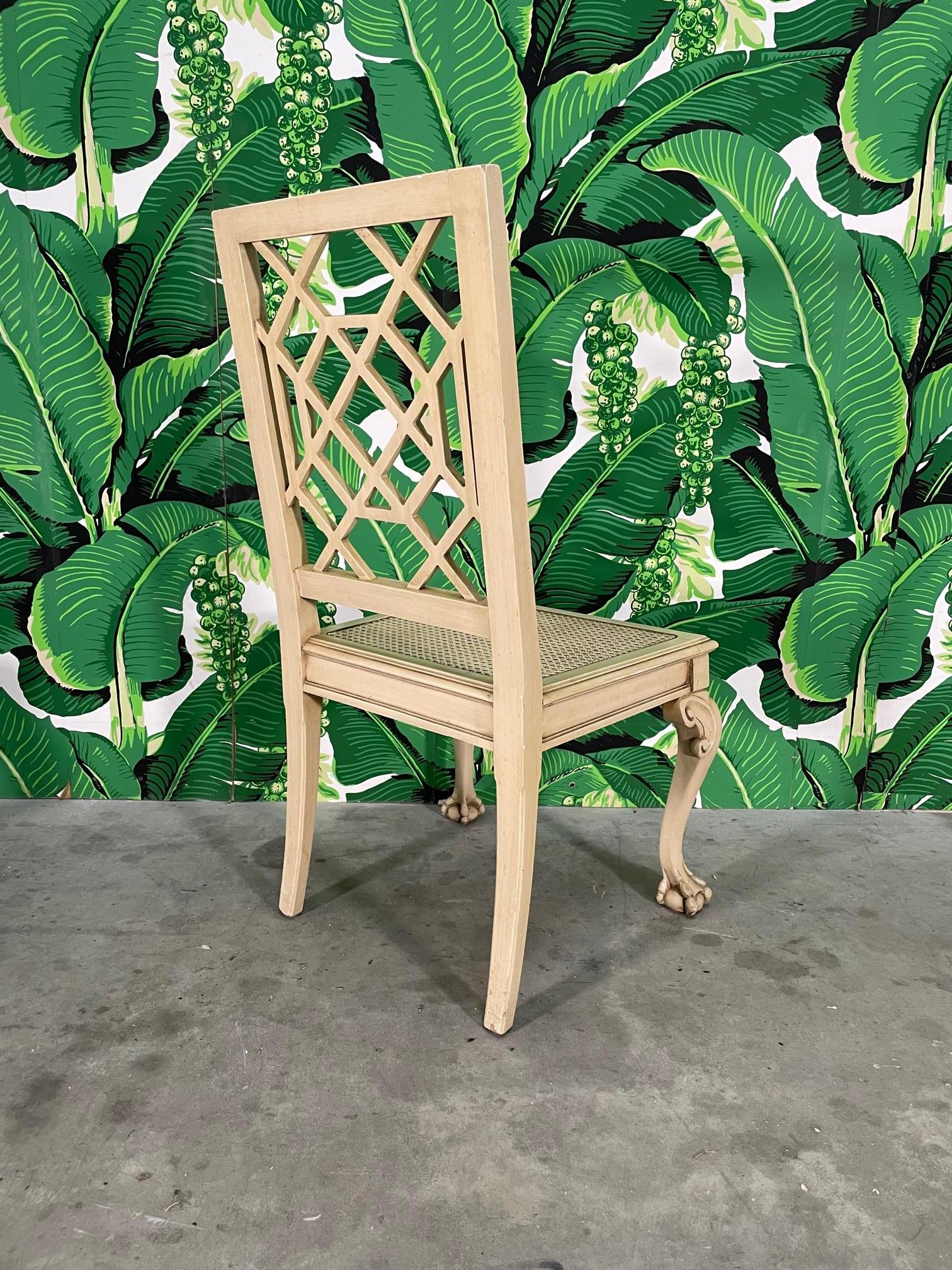 20th Century Chippendale Cockpen Claw Foot Dining Chairs with Cane Seats, Set of 8