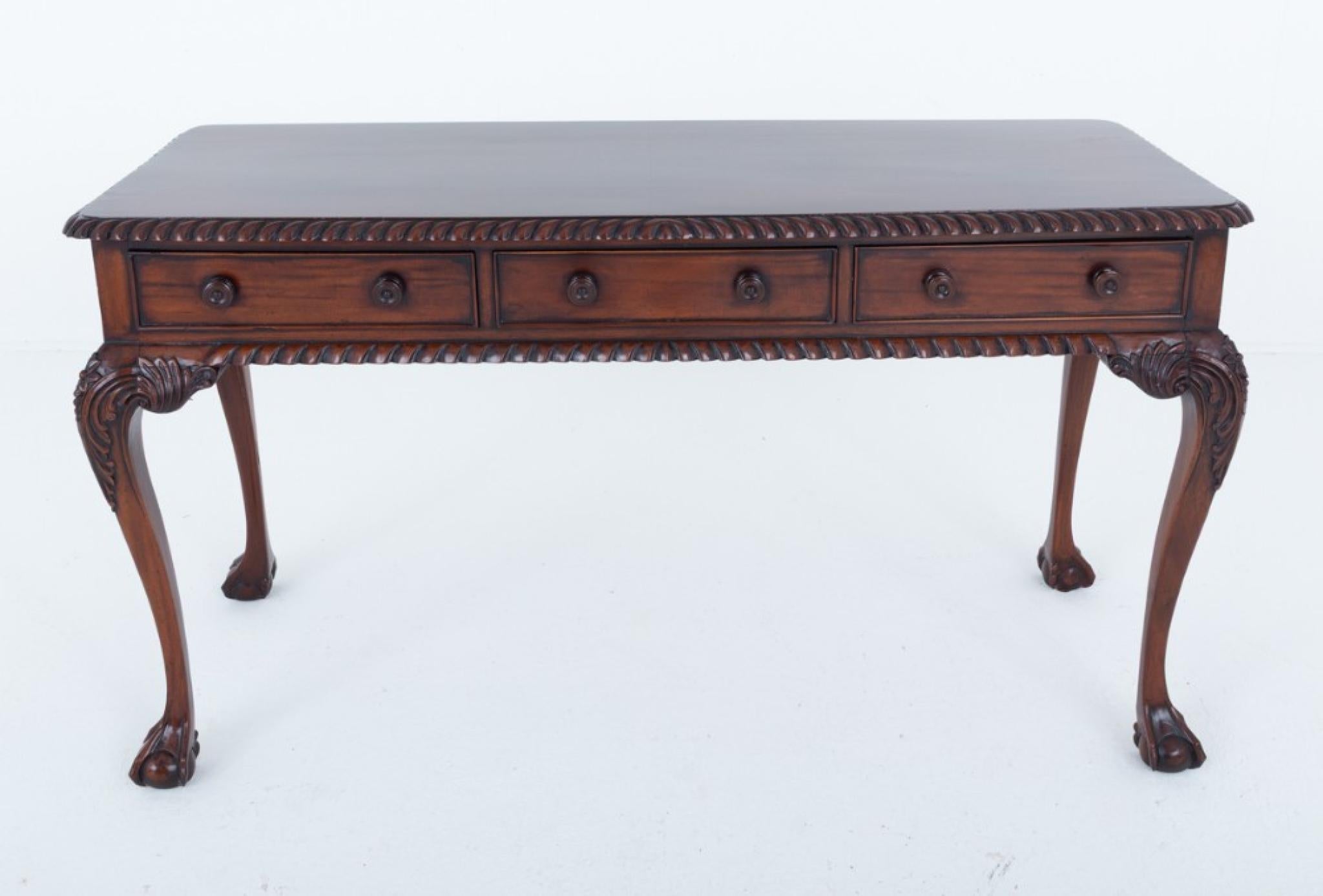 Early 20th Century Chippendale Console Table Mahogany Revival Side Ball and Claw For Sale