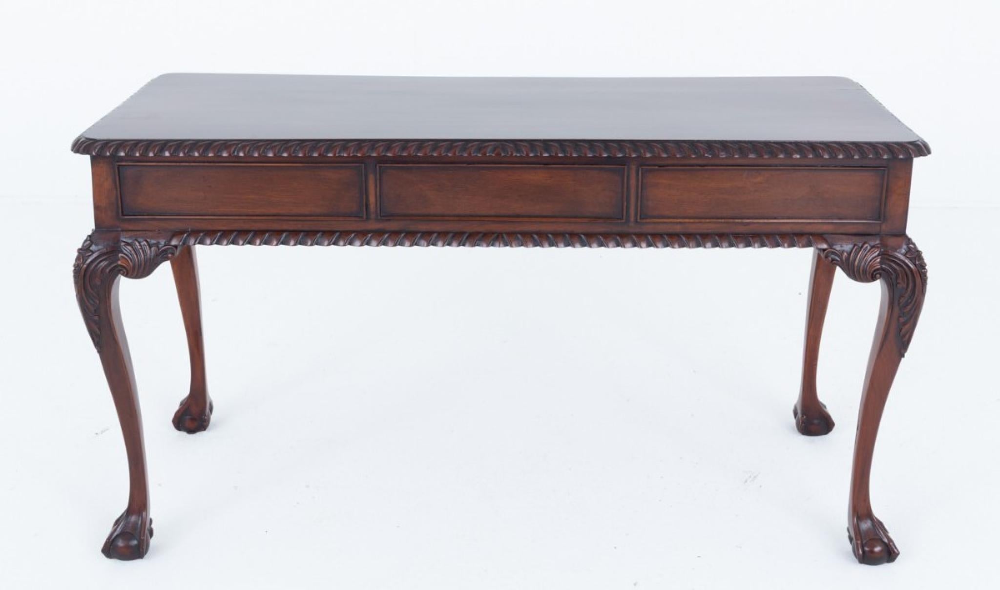Wood Chippendale Console Table Mahogany Revival Side Ball and Claw For Sale