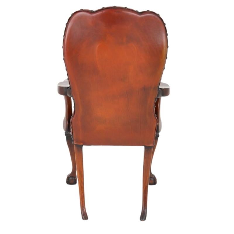 Chippendale Schreibtischstuhl Mahagoni Leder Armlehne Sitz im Zustand „Gut“ im Angebot in Potters Bar, GB