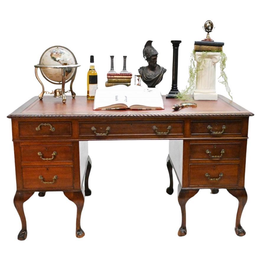 Chippendale Desk Writing Table Pedestal 1910 For Sale