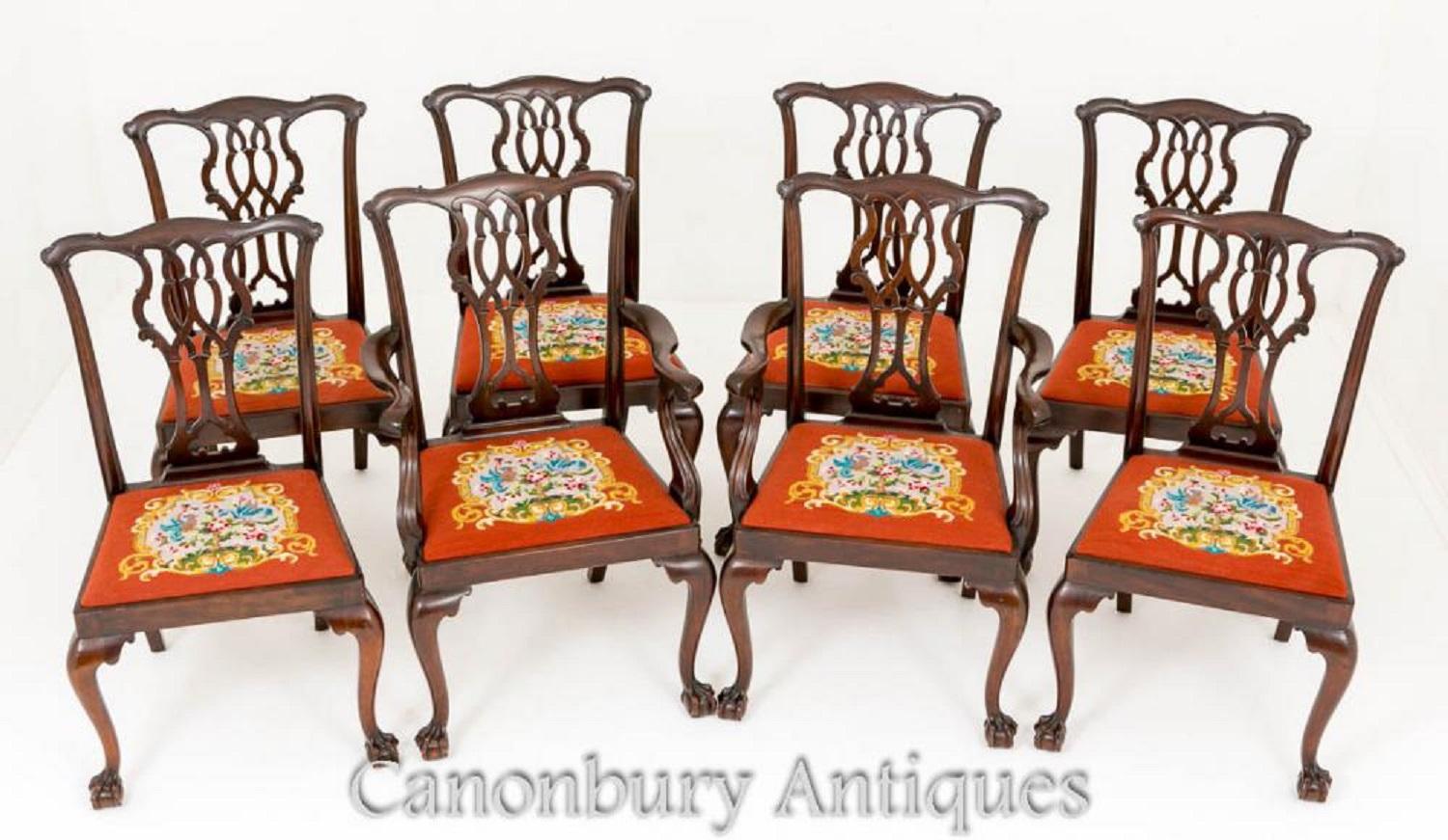 Chippendale Dining Chairs, Antique Mahogany Set 8 For Sale 5