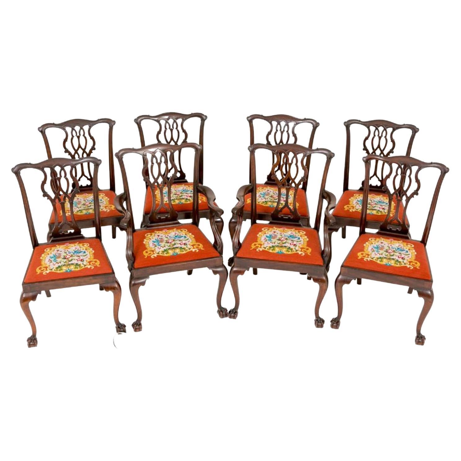 Chippendale Dining Chairs, Antique Mahogany Set 8 For Sale
