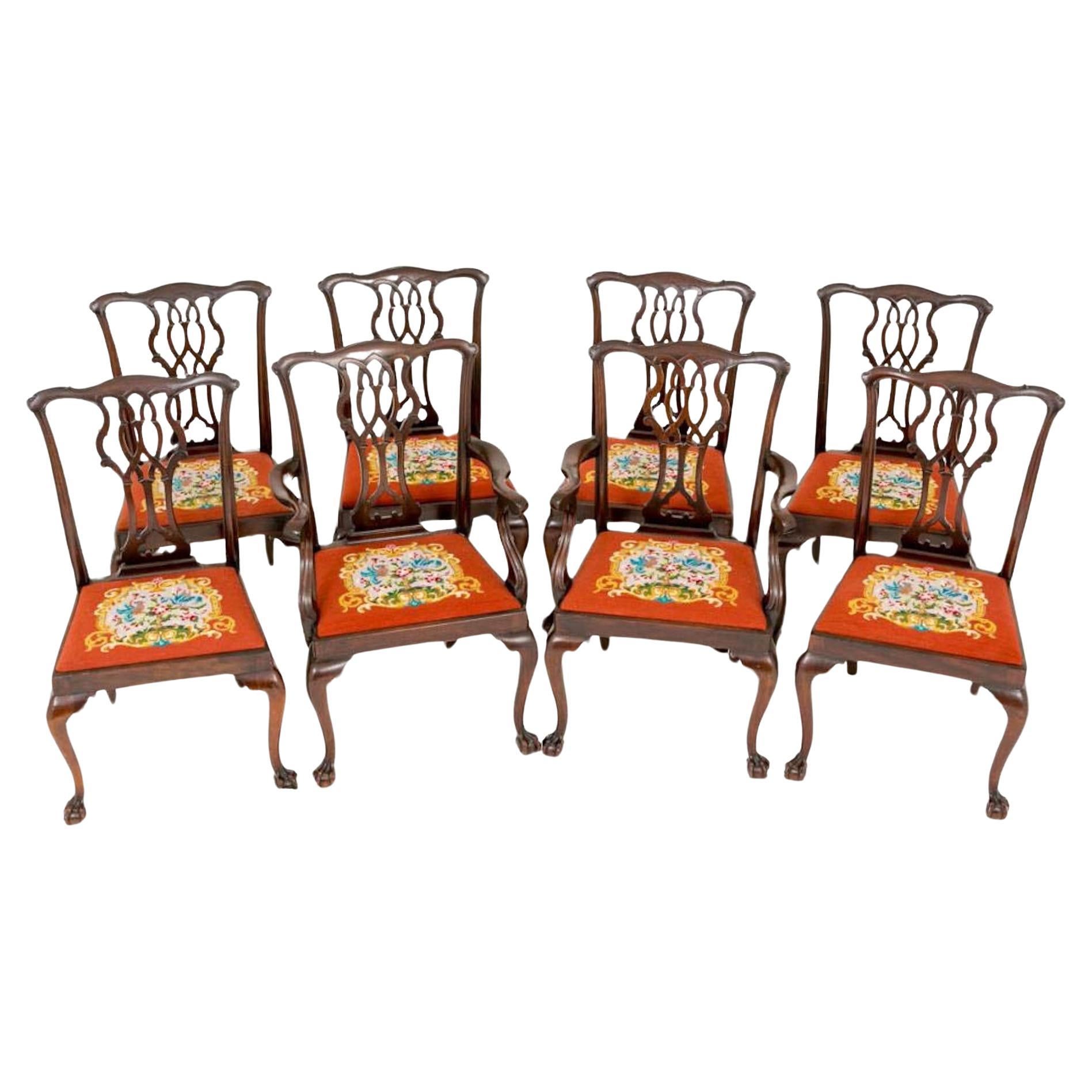 Chippendale Dining Chairs - Antique Mahogany Set 8 For Sale