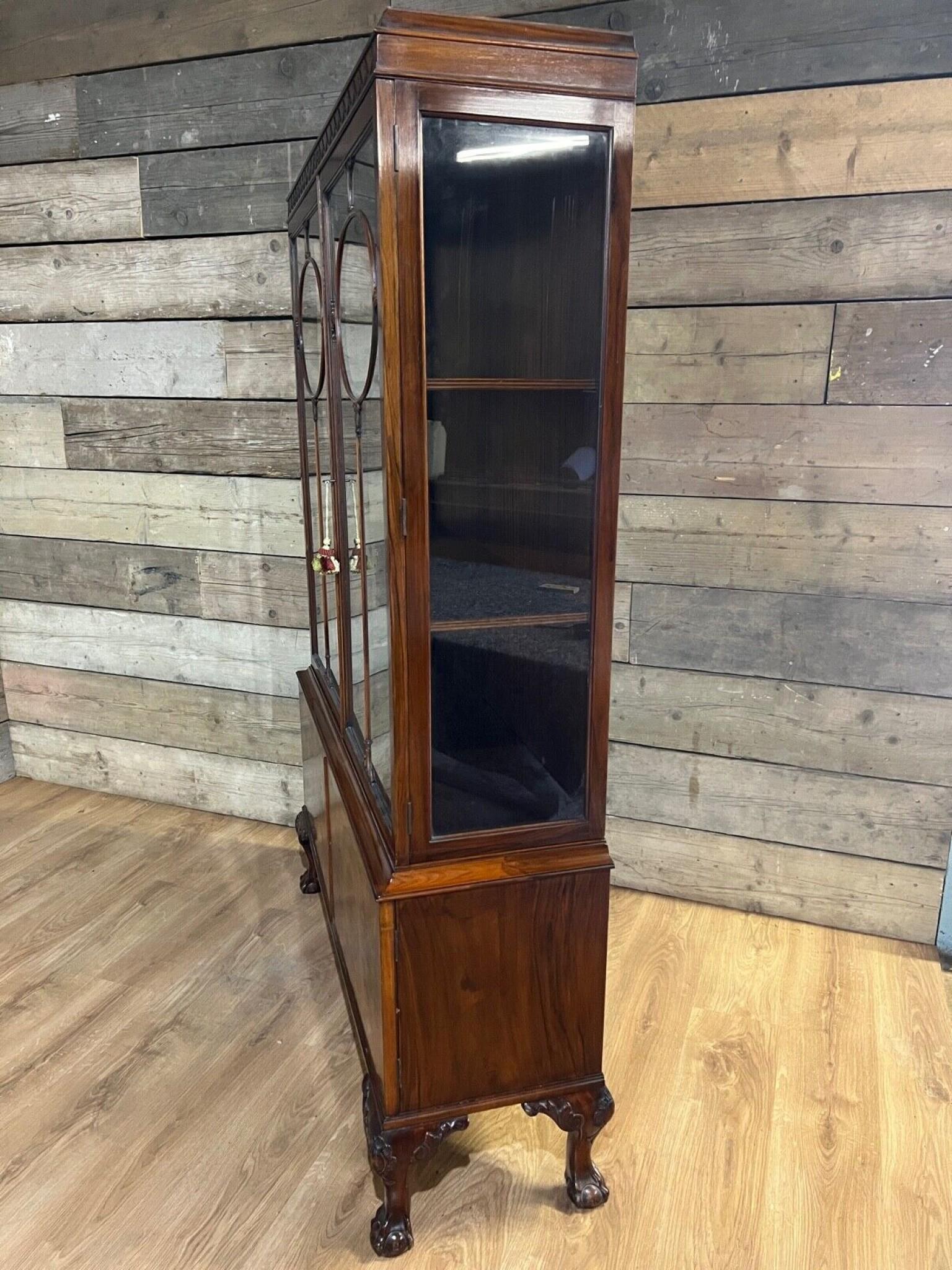 Chippendale Display Cabinet Bookcase Walnut Antique 1900 For Sale 4