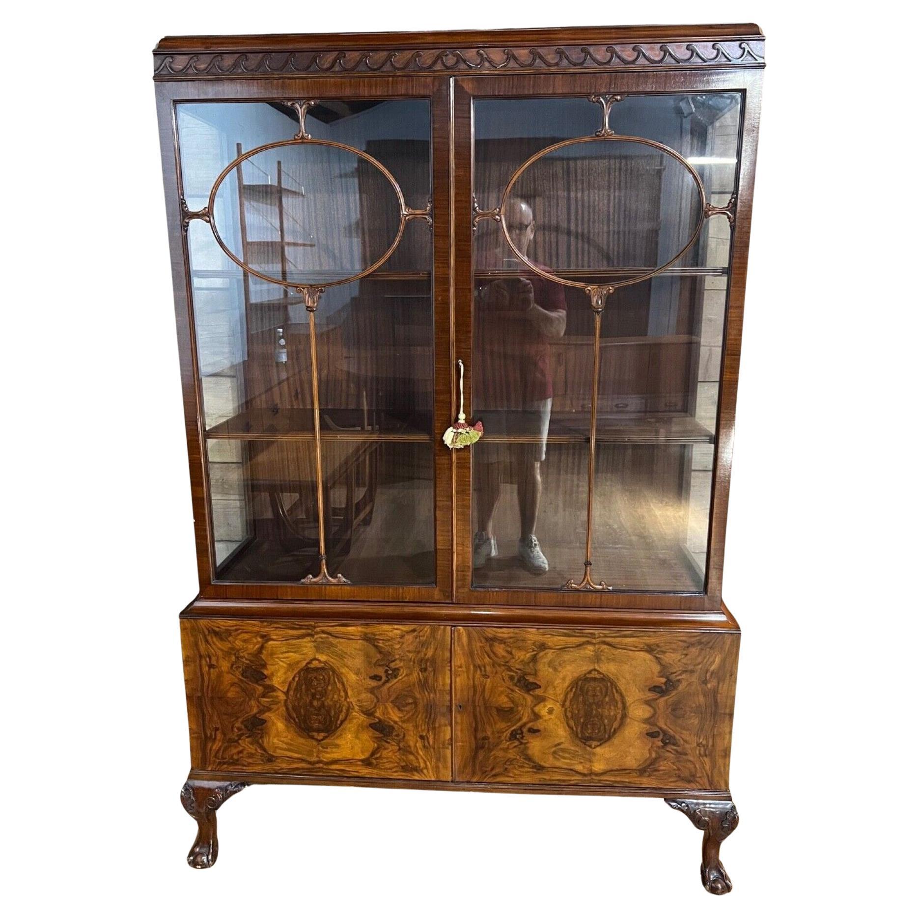 Chippendale Display Cabinet Bookcase Walnut Antique 1900 For Sale