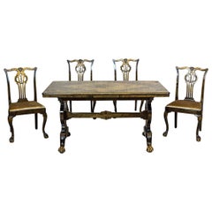 Chippendale Extended Table with Chairs, circa 1950s-1960s
