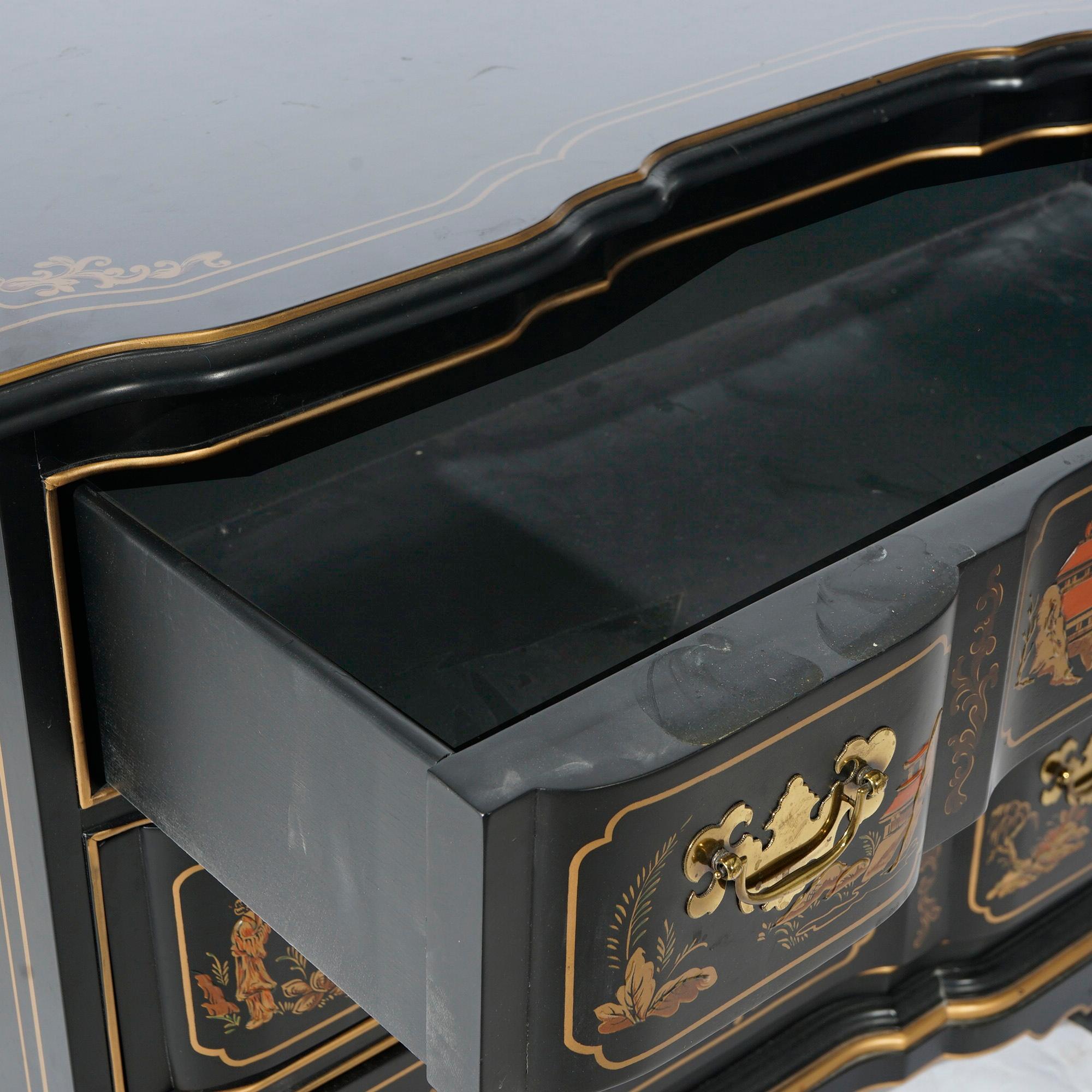 Chippendale Habersham Chinoiserie Decorated Ebonaized Block Front Chest 20th C 3