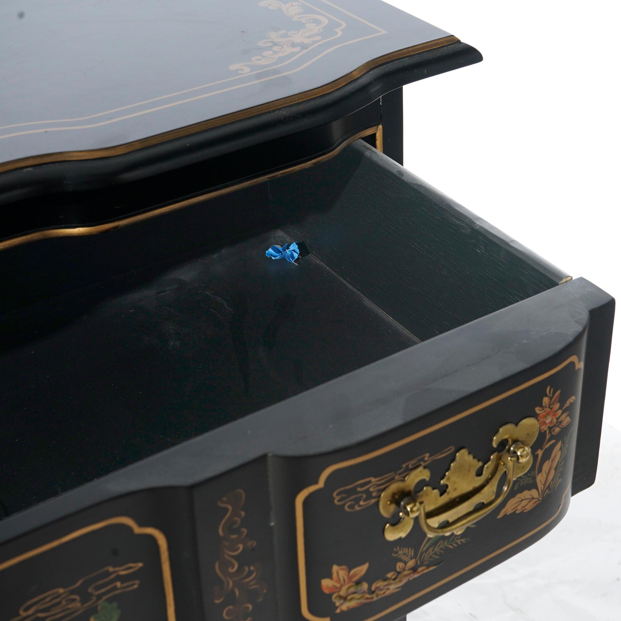 Chippendale Habersham Chinoiserie Decorated Ebonaized Block Front Chest 20th C 4