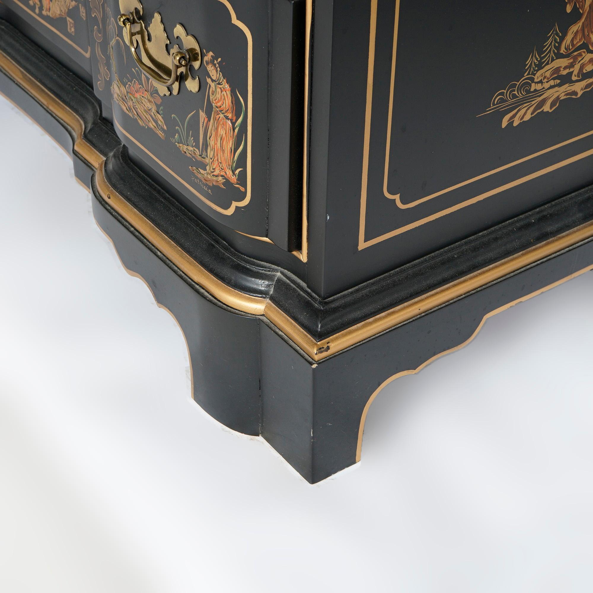 Chippendale Habersham Chinoiserie Decorated Ebonaized Block Front Chest 20th C 11