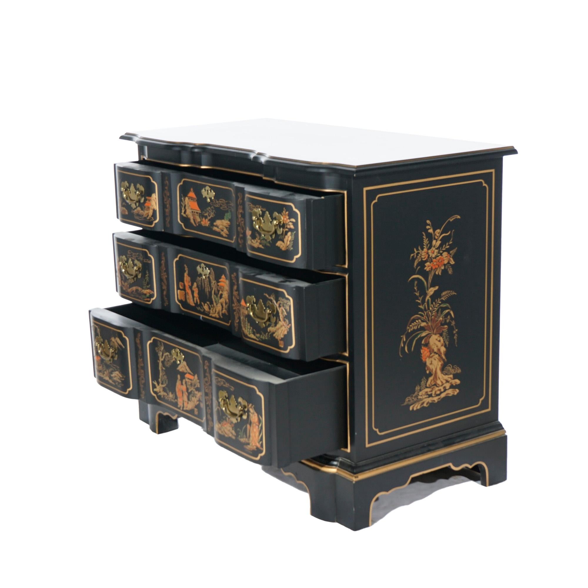 American Chippendale Habersham Chinoiserie Decorated Ebonaized Block Front Chest 20th C