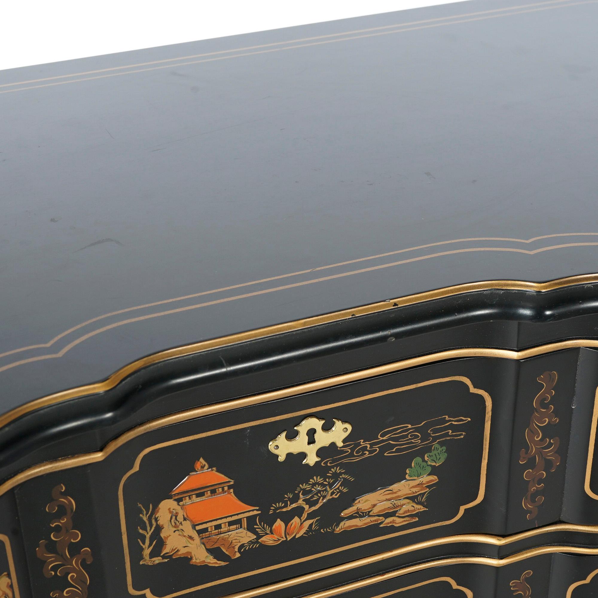 Chippendale Habersham Chinoiserie Decorated Ebonaized Block Front Chest 20th C 2