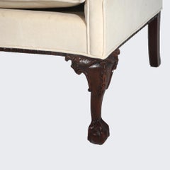 Chippendale Inspired Southwood Upholstered Claw & Ball Camel Back Settee 20thC