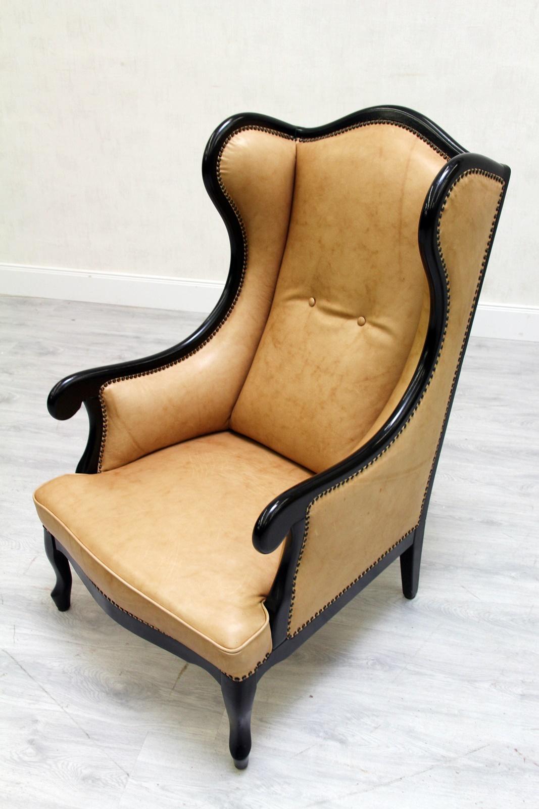 Chippendale Ledersessel Antik Vintage Englische Sessel Ohrensessel (Ende des 20. Jahrhunderts) im Angebot
