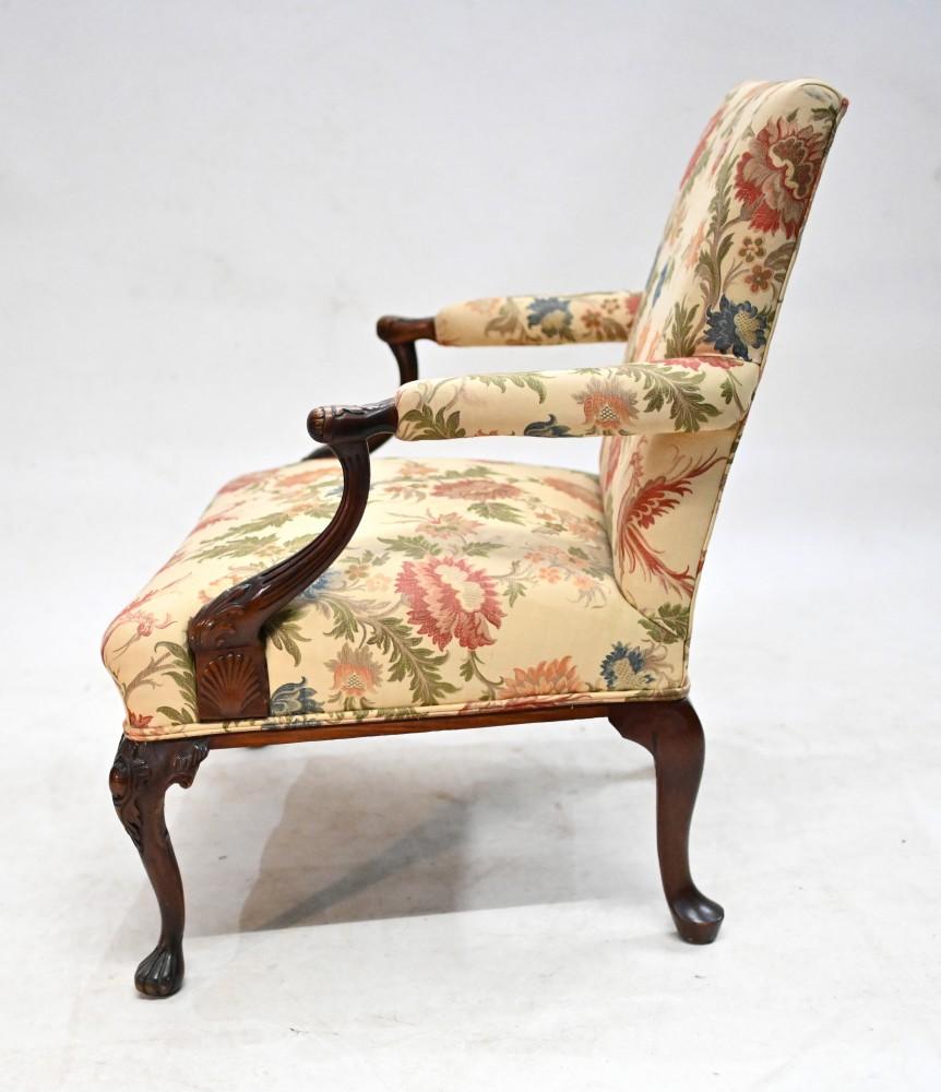 Late 19th Century Chippendale Library Chair Mahogany Desk Seat 1890 For Sale