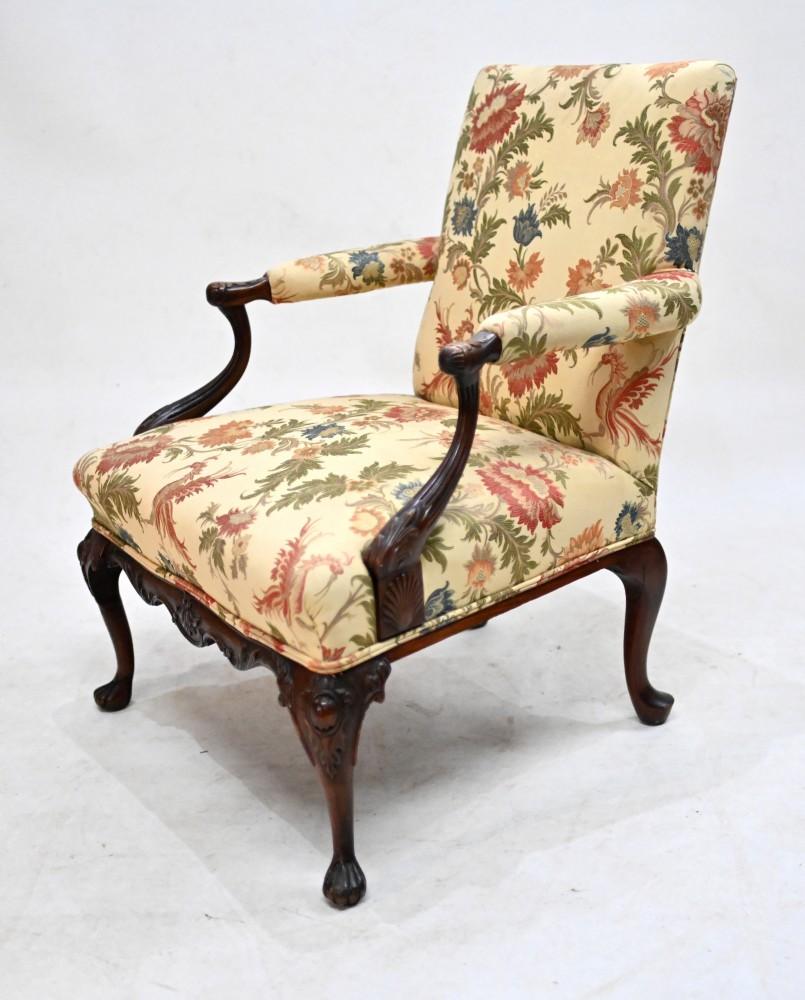 Acajou Chaise de bibliothèque Chippendale siège de bureau en acajou 1890 en vente