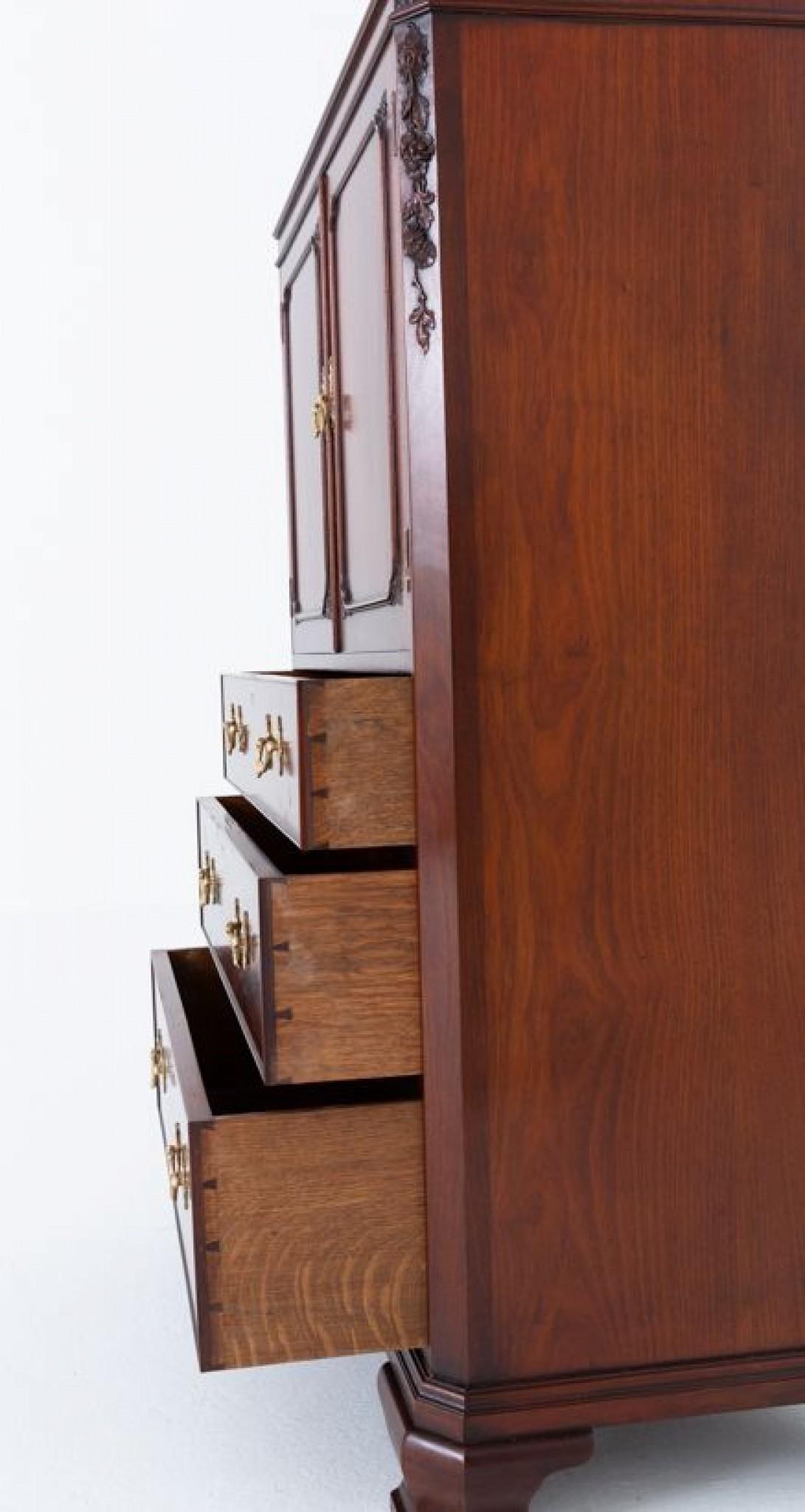 Chippendale Linen Cabinet Mahogany Closet Cupboard Lambs of Manchester For Sale 6